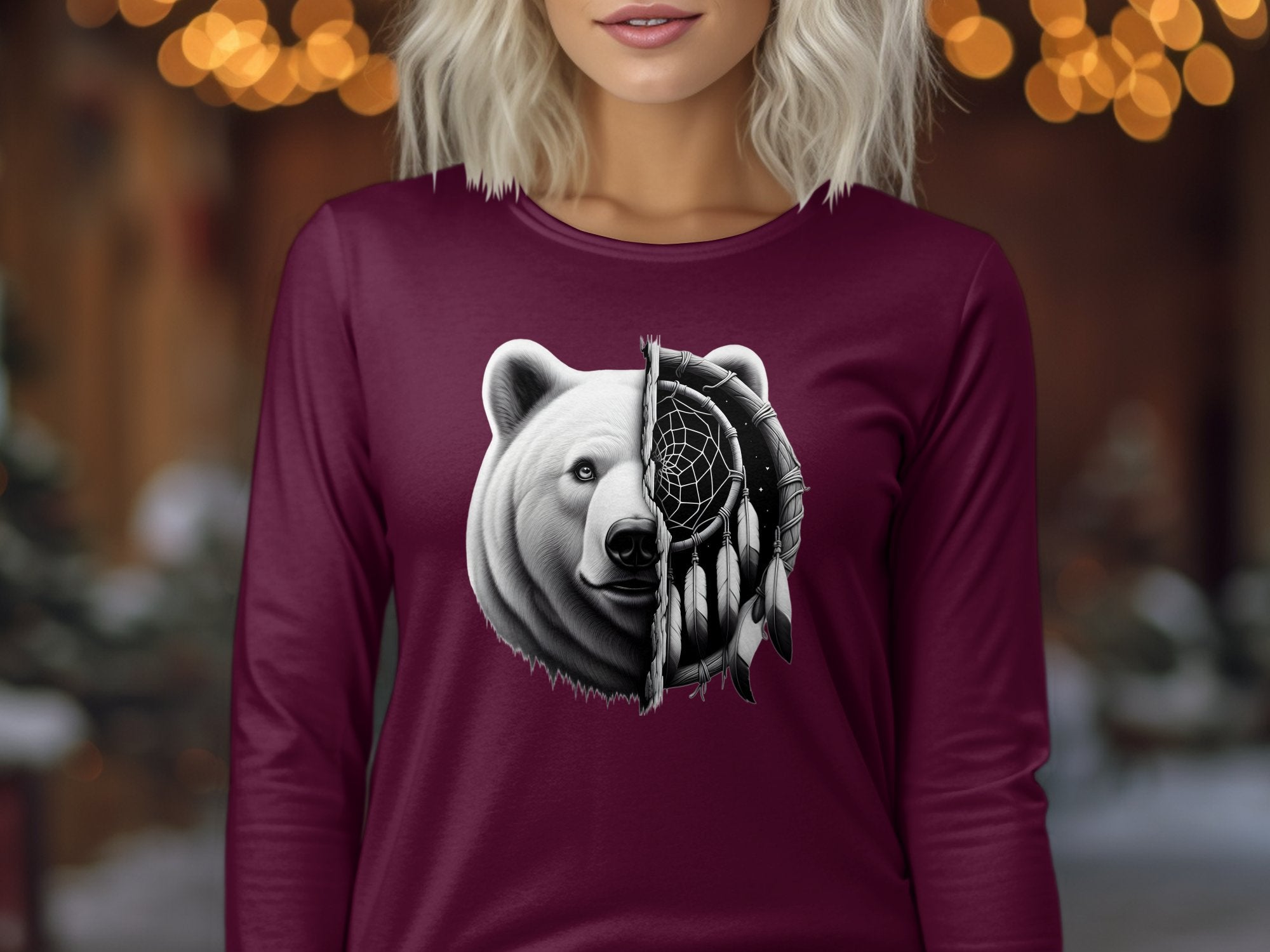 Dreamcatcher Bear - Coloured Gildan Long Sleeve Realistic Native American Talisman Unisex Mythology Tee Graphic Design