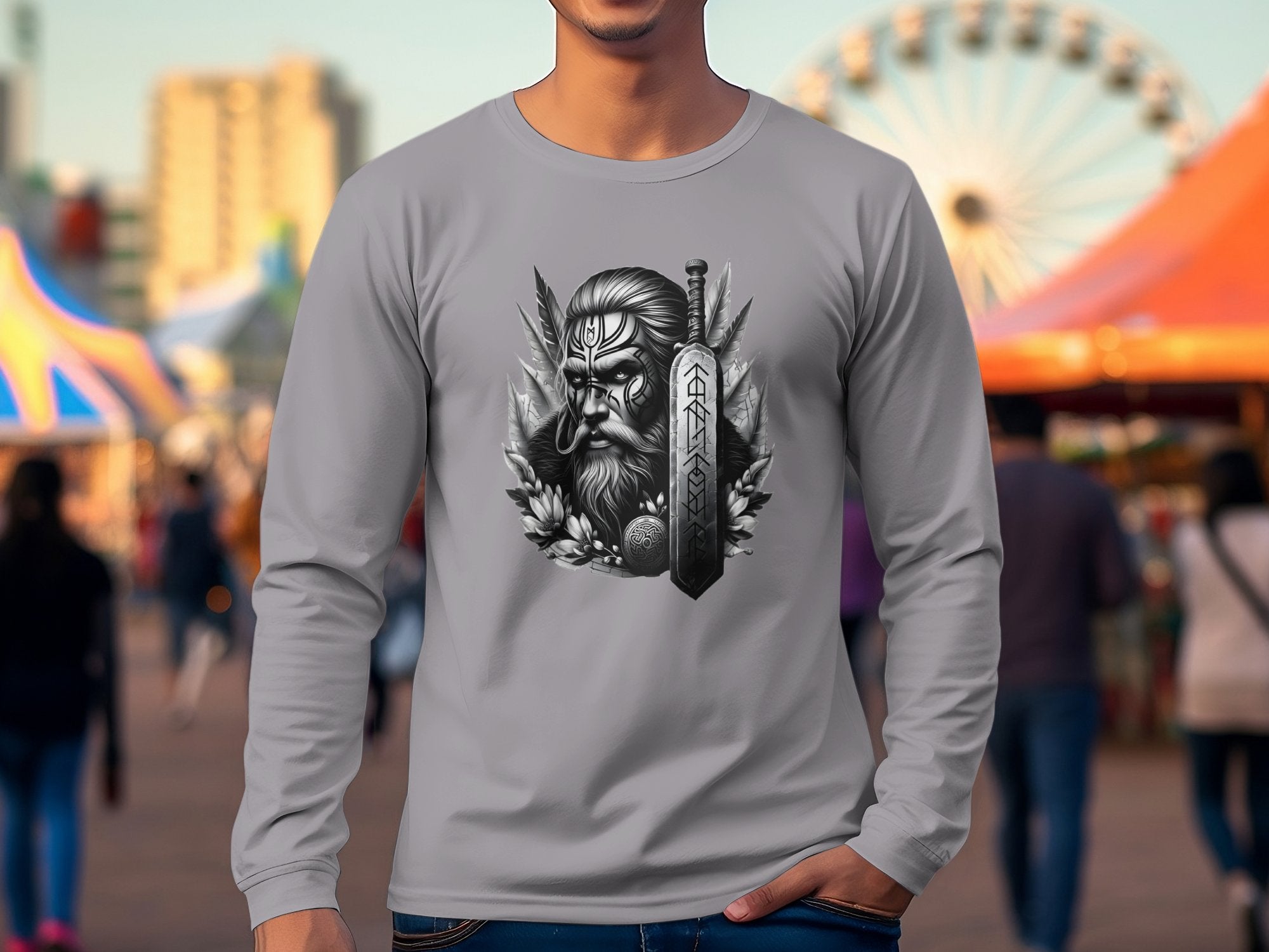 Viking Valiant - Coloured Gildan Long Sleeve Realistic Norse Talisman Men Women Unisex Valhalla Tee Graphic Design