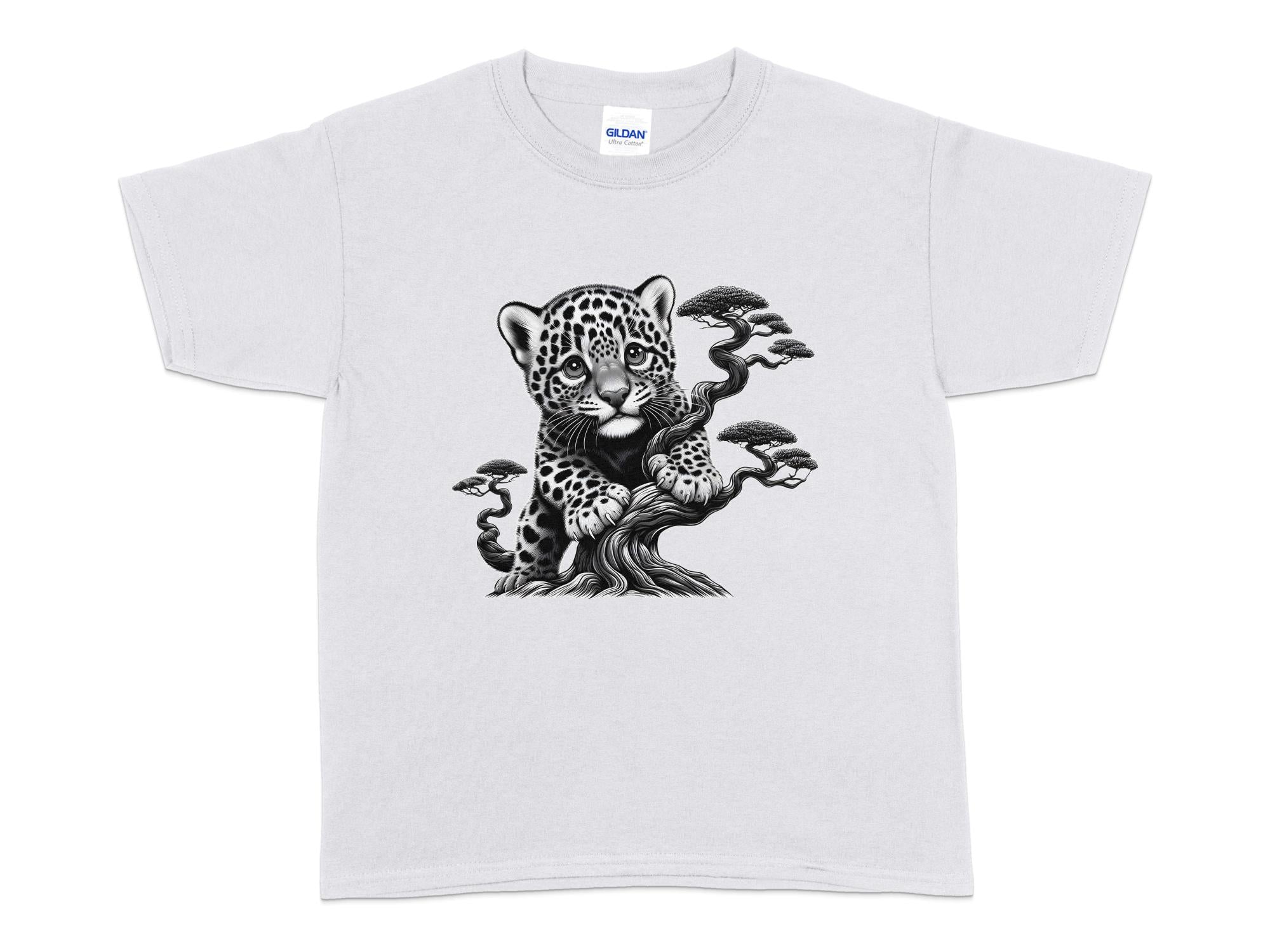 Leopard Bonsai - Coloured Gildan Kids T-Shirt Realistic Animal Talisman Unisex Cute Tee Graphic Design