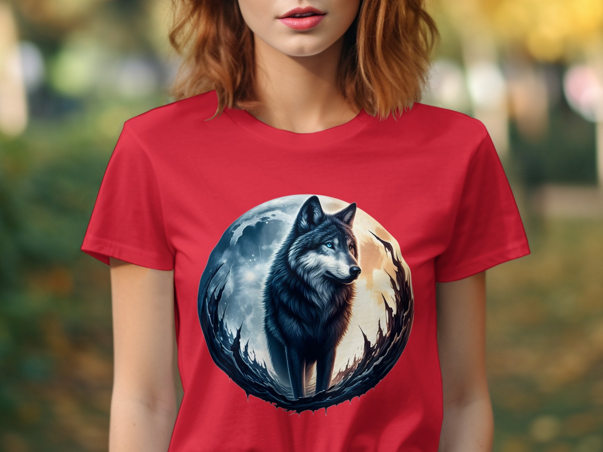 Moon Wolf - T-Shirt Realistic Full Colour Animal Talisman Unisex Mythology Tee Gildan Graphic Design