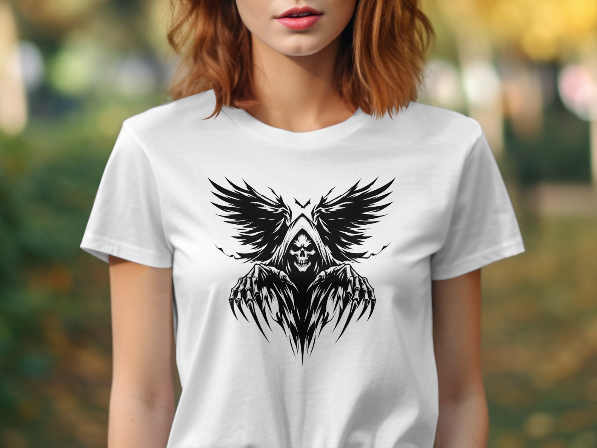 Grim Reaper - Black White Gildan T-Shirt Commemorative Talisman Unisex Tee Graphic Design