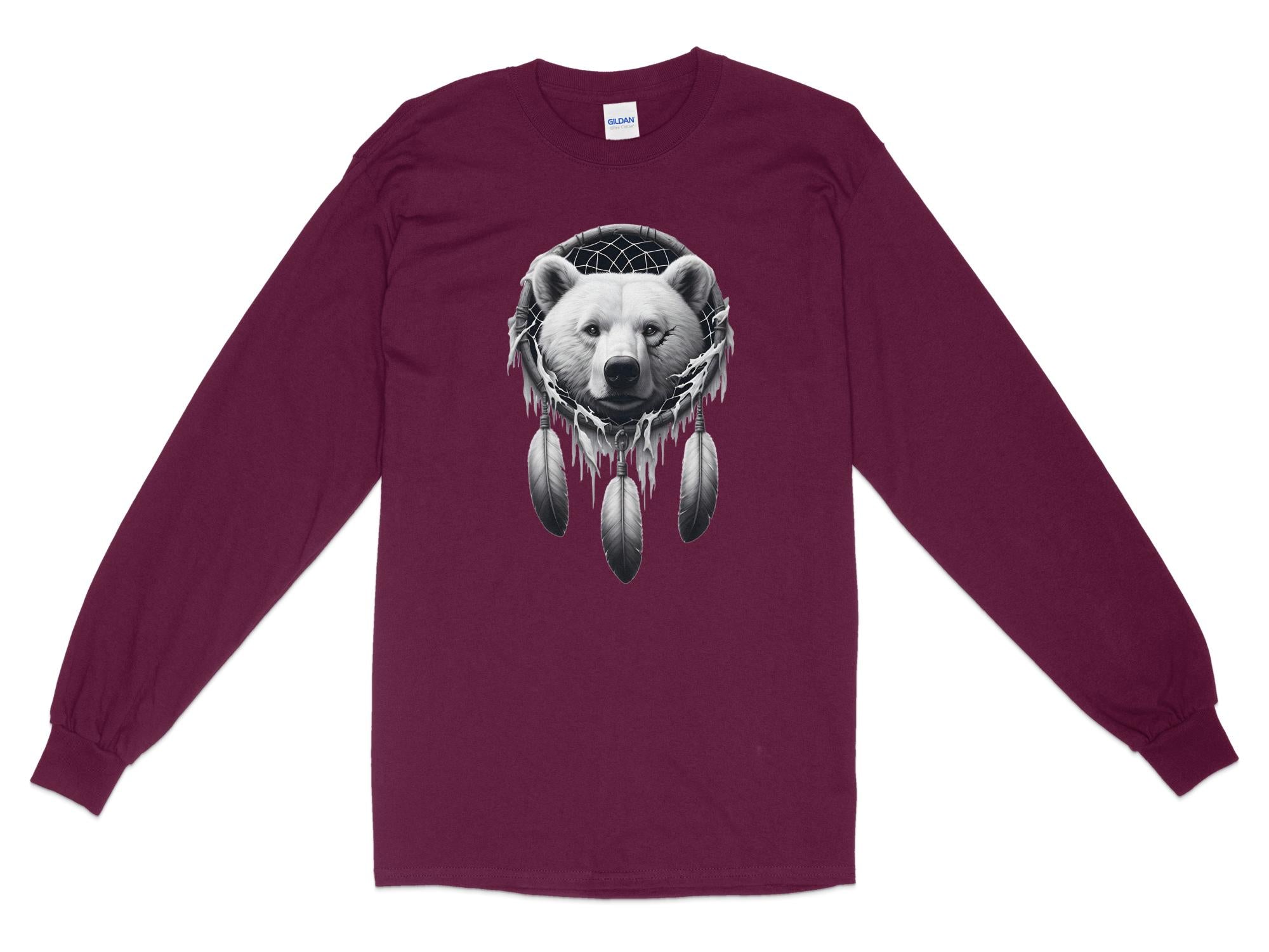 Dreamcatcher Bear - Coloured Gildan Long Sleeve Realistic Native American Talisman Unisex Mythology Tee Graphic Design