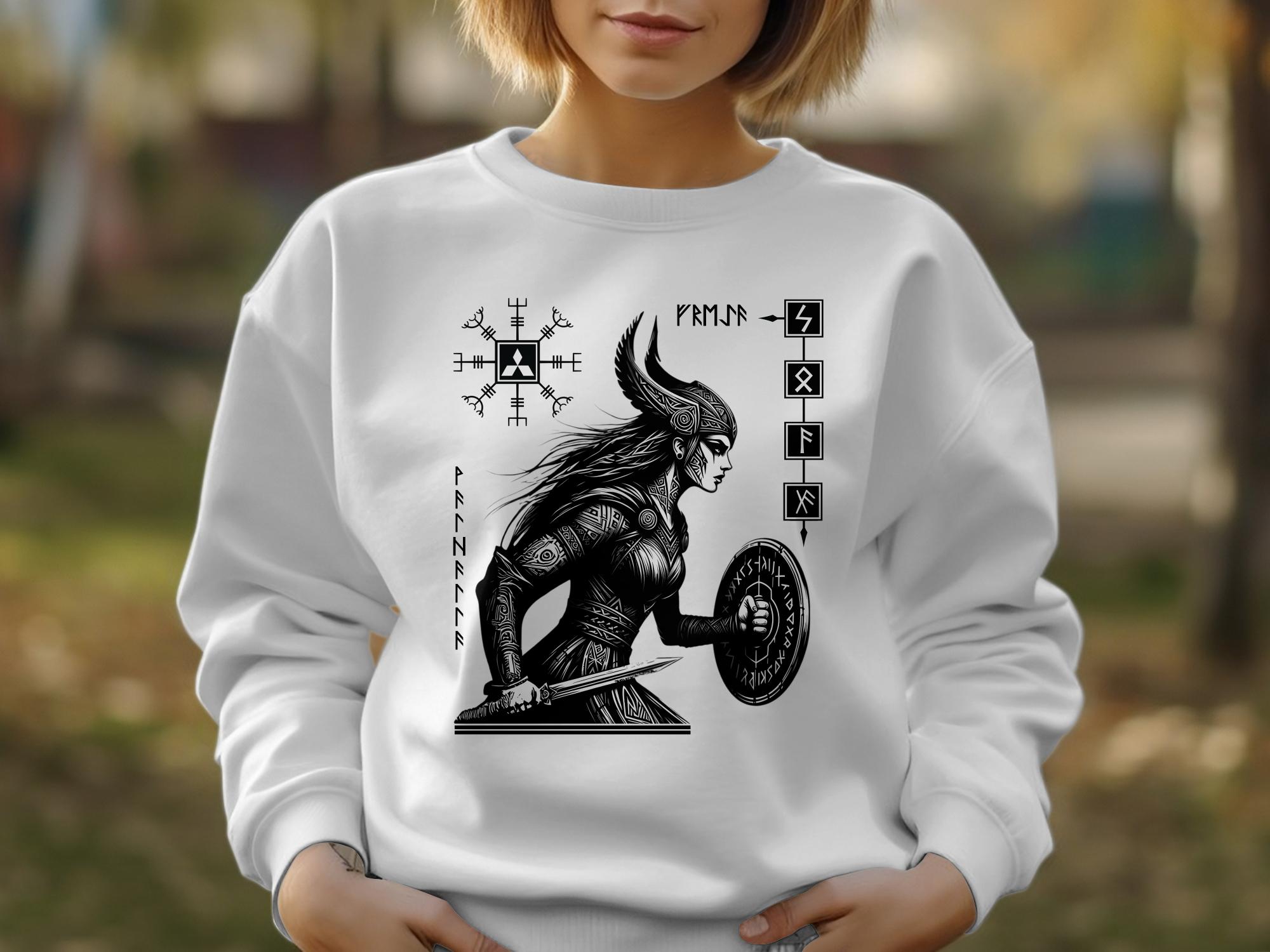 Viking Shield Maiden - Coloured Gildan Sweatshirt Realistic Norse Talisman Men Women Unisex Valhalla Tee Graphic Design