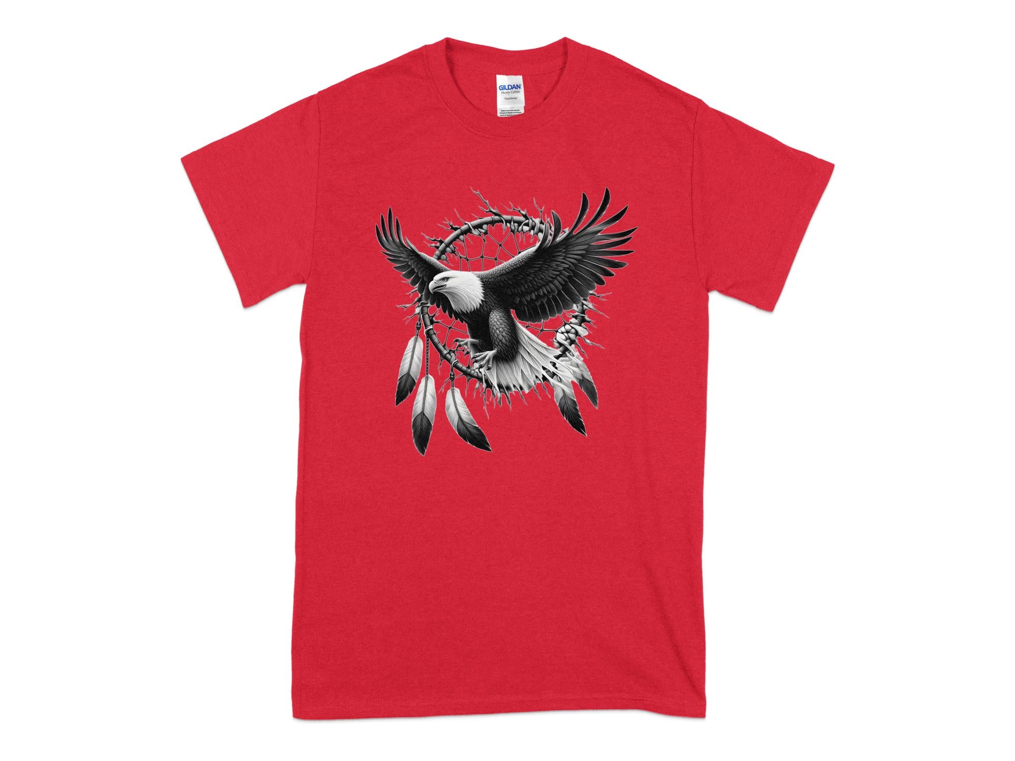 Dreamcatcher Eagle - Coloured Gildan T-Shirt Realistic Native American Talisman Unisex Mythology Tee Graphic Design