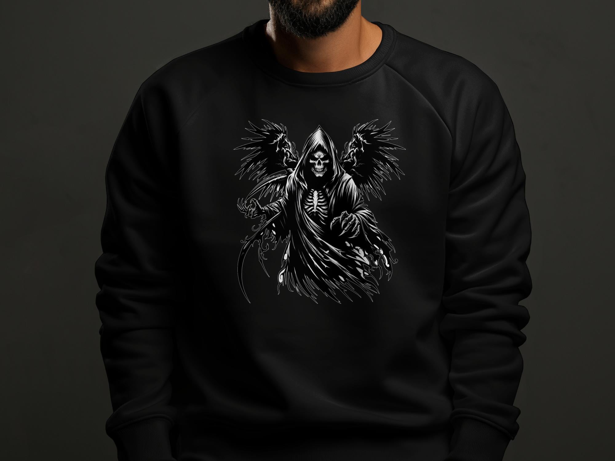 Grim Reaper - Black White Gildan Sweatshirt Commemorative Talisman Unisex Tee Graphic Design