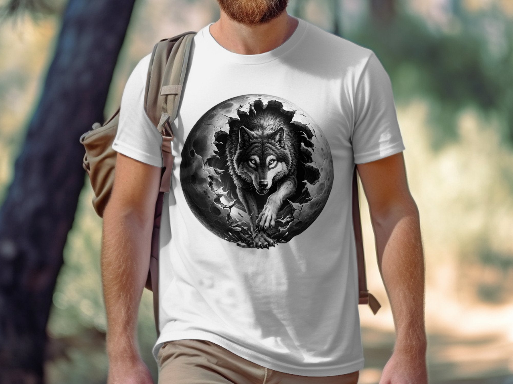 Moon Wolf - Coloured Gildan T-Shirt Realistic Animal Talisman Unisex Mythology Tee Graphic Design