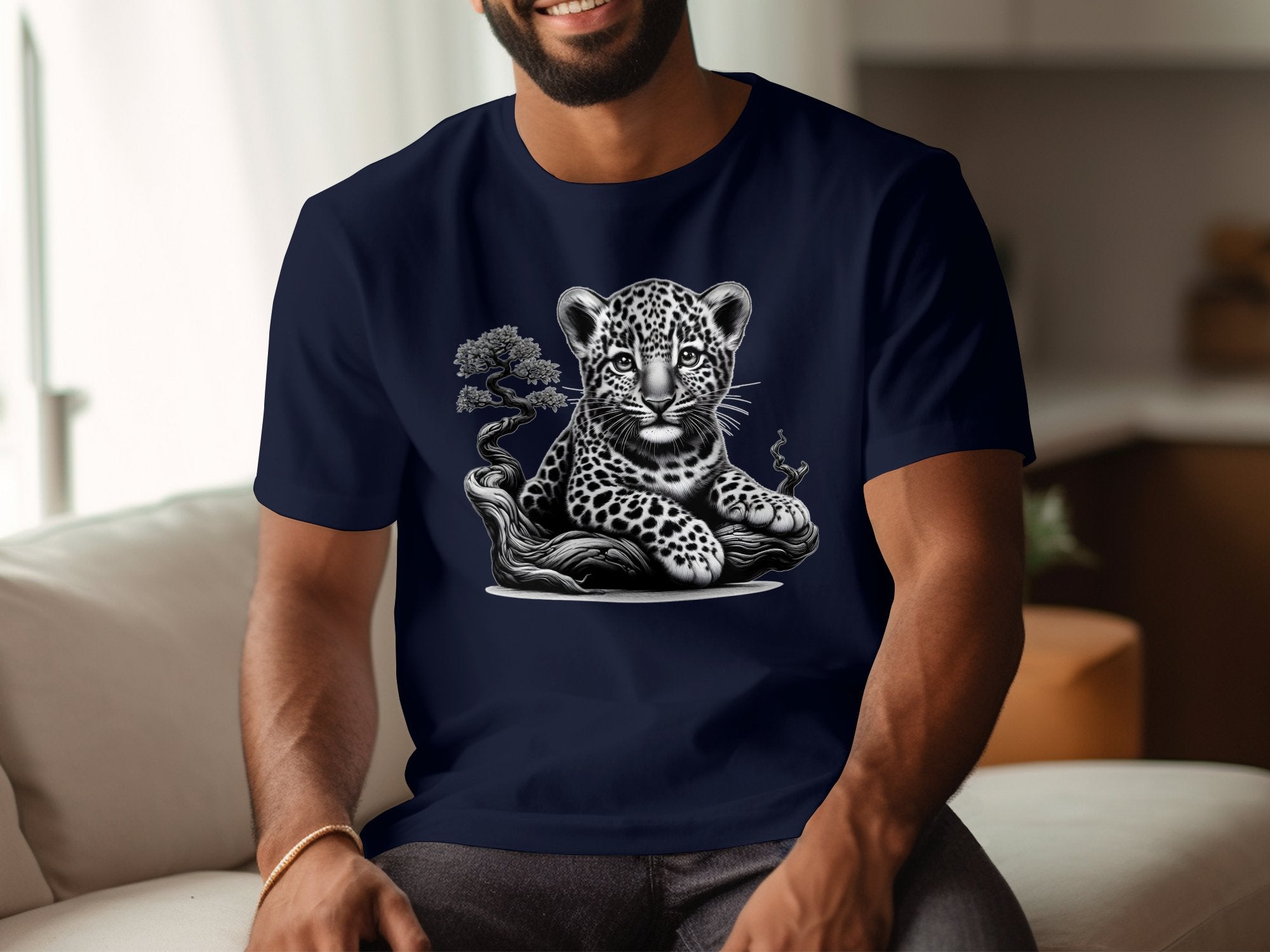 Leopard Bonsai - Coloured Gildan T-Shirt Realistic Animal Talisman Unisex Cute Tee Graphic Design