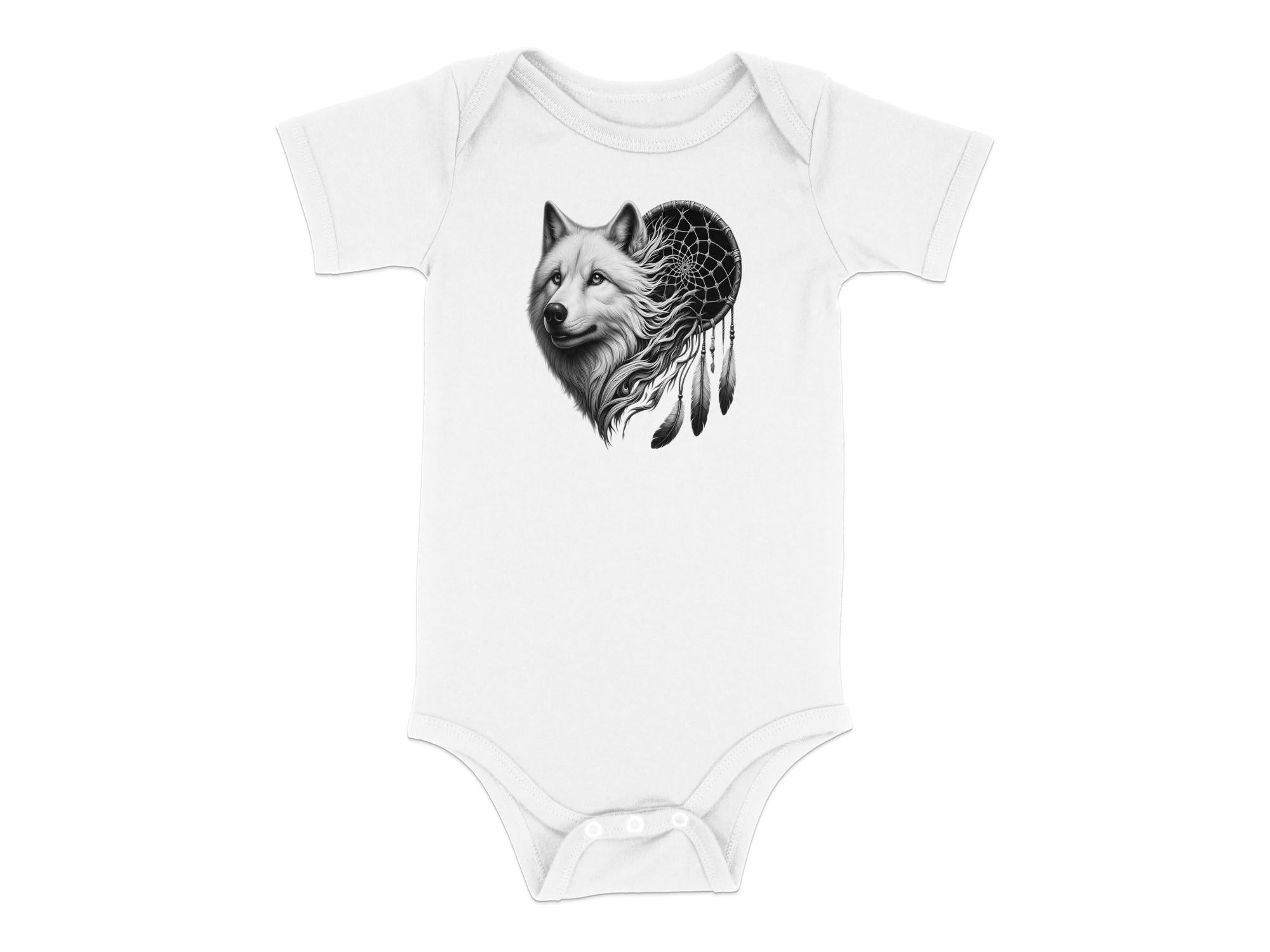 Dreamcatcher Wolf - Coloured Toddler Bodysuit Realistic Native American Talisman Unisex Mythology Tee Graphic Design