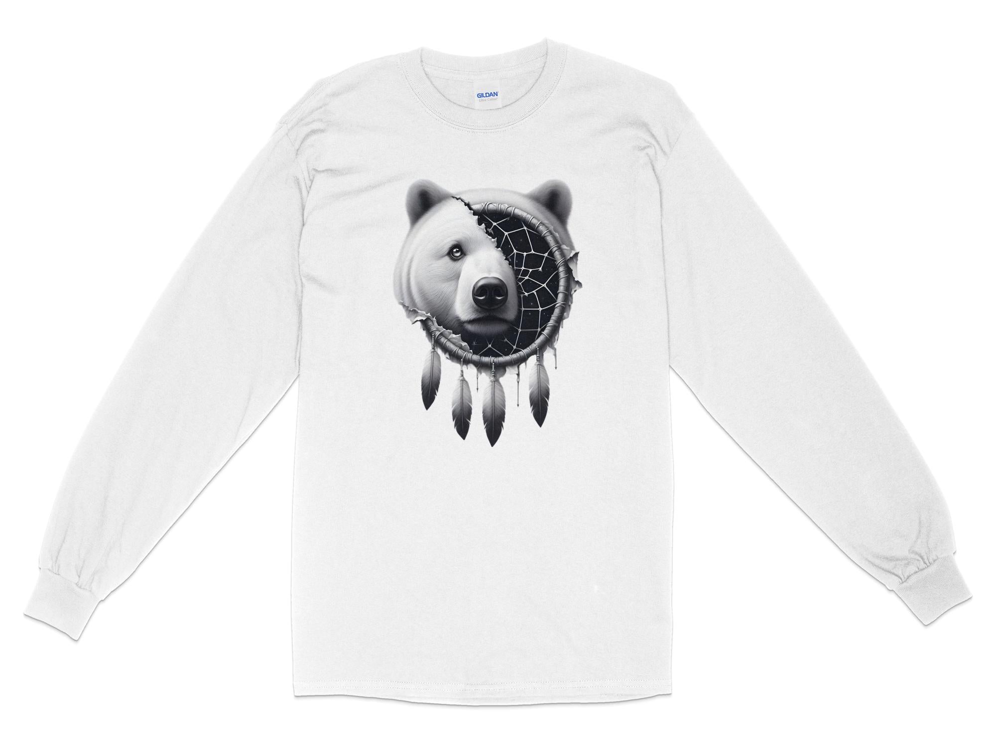 Dreamcatcher Bear - Coloured Gildan Long Sleeve Realistic Native American Talisman Unisex Mythology Tee Graphic Design