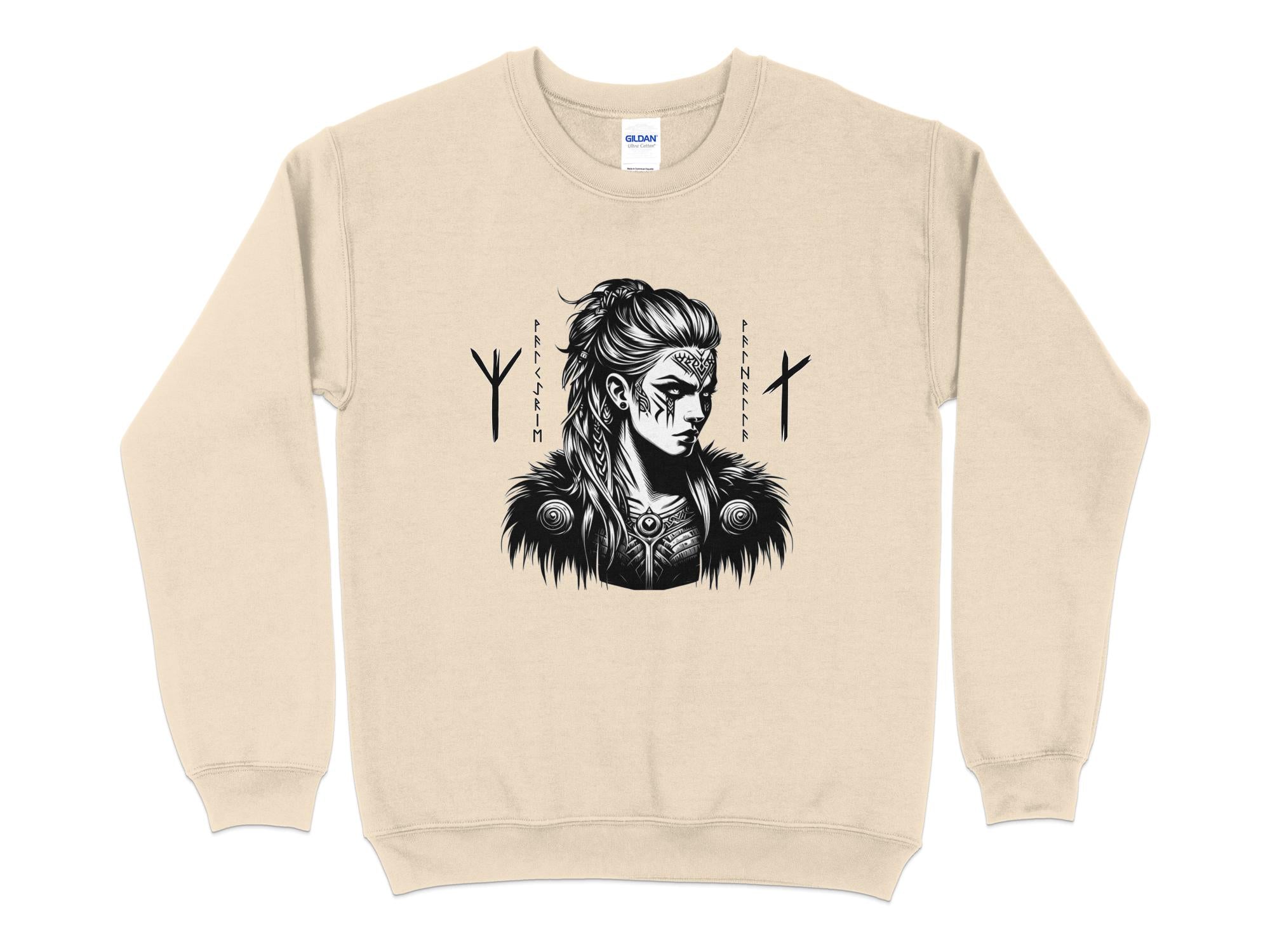 Viking Shield Maiden - Coloured Gildan Sweatshirt Realistic Norse Talisman Men Women Unisex Valhalla Tee Graphic Design