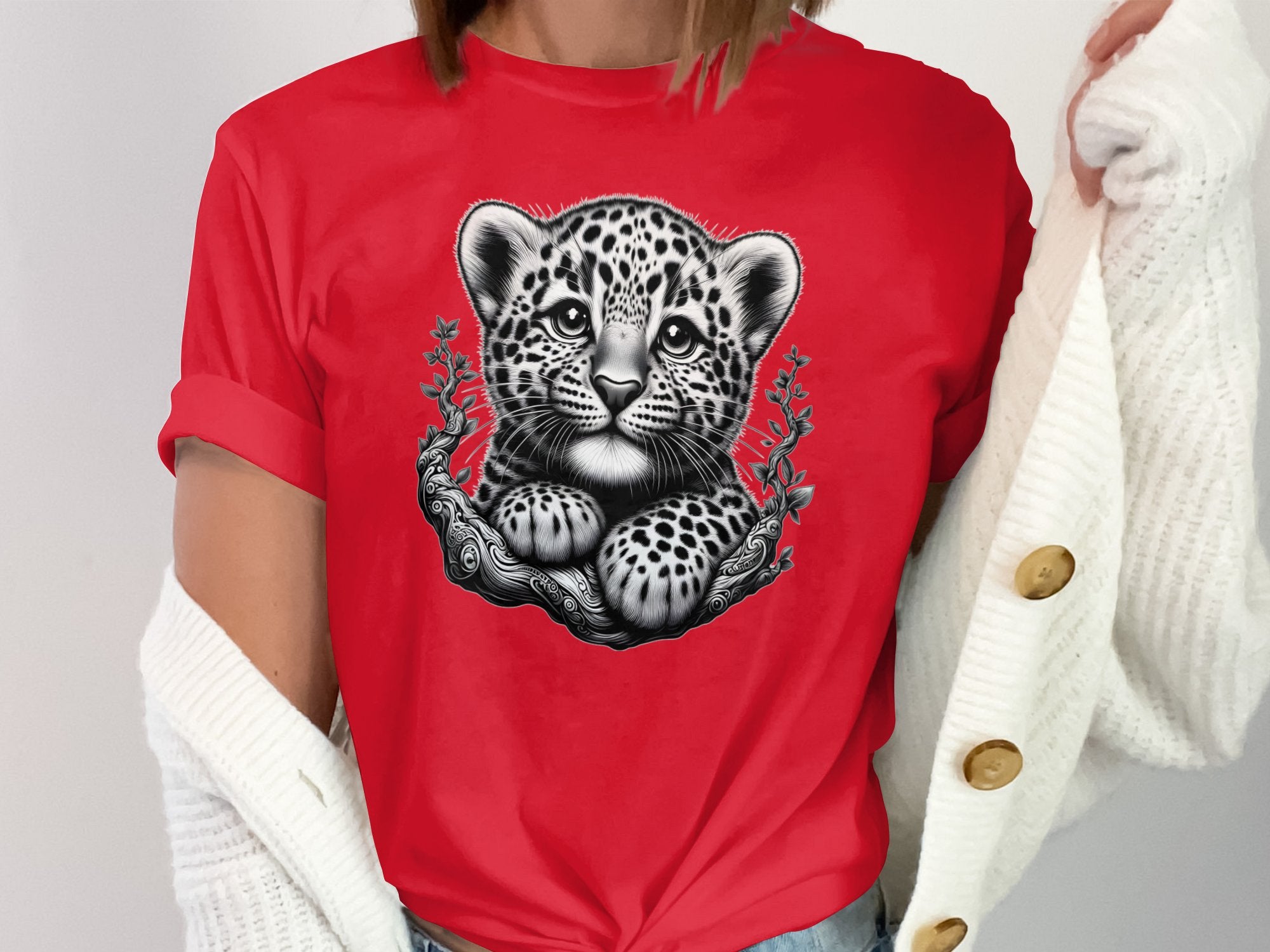 Leopard Bonsai - Coloured Gildan T-Shirt Realistic Animal Talisman Unisex Cute Tee Graphic Design