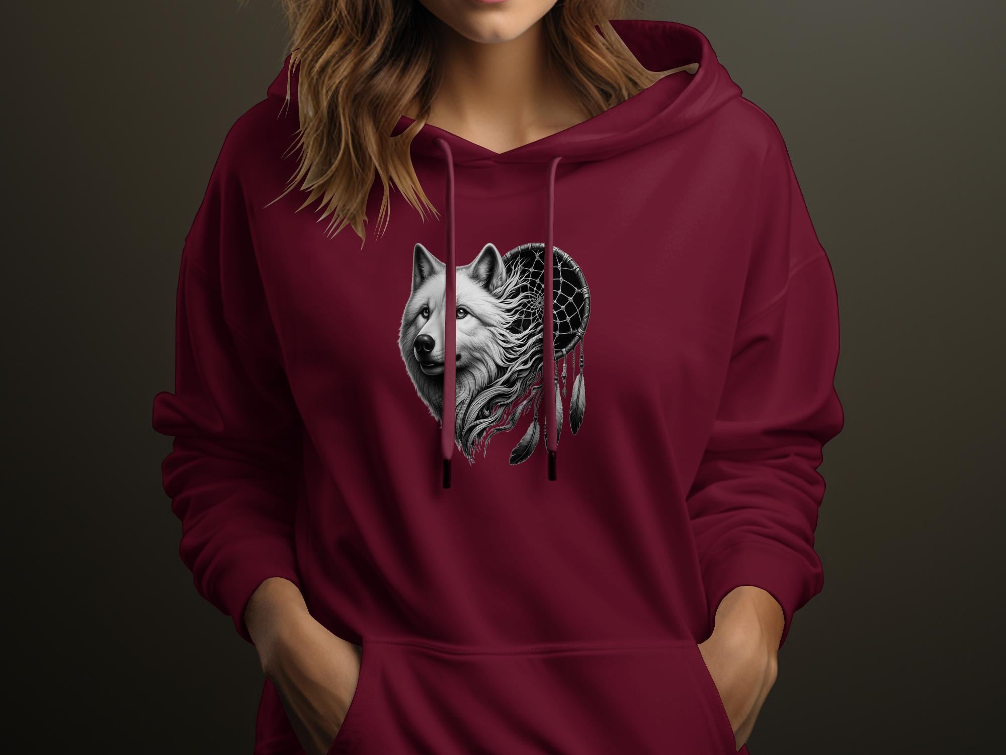 Dreamcatcher Wolf - Coloured Gildan Hoodie Realistic Native American Talisman Unisex Mythology Tee Graphic Design