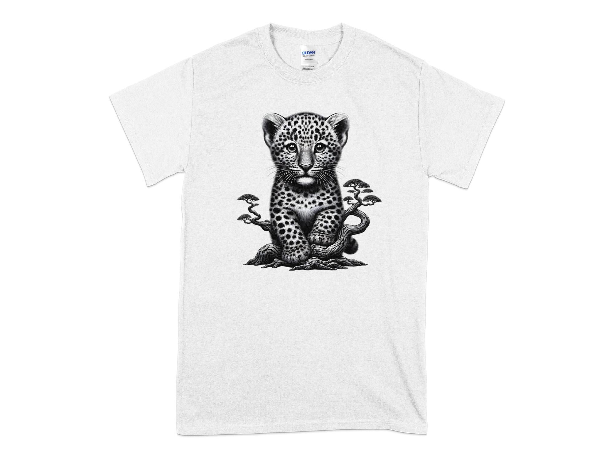 Leopard Bonsai - Coloured Gildan T-Shirt Realistic Animal Talisman Unisex Cute Tee Graphic Design