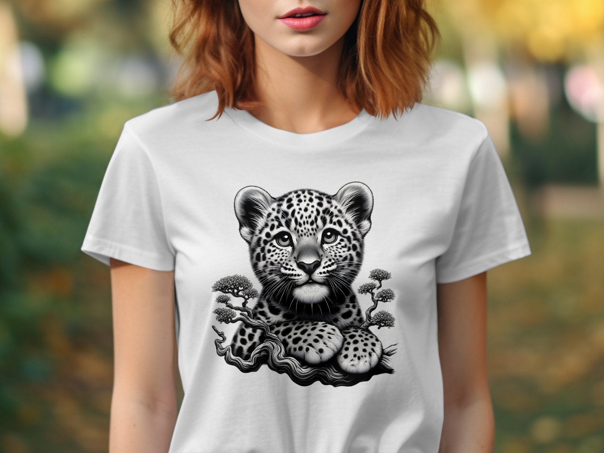 Leopard Bonsai - Coloured Gildan T-Shirt Realistic Animal Talisman Unisex Cute Tee Graphic Design