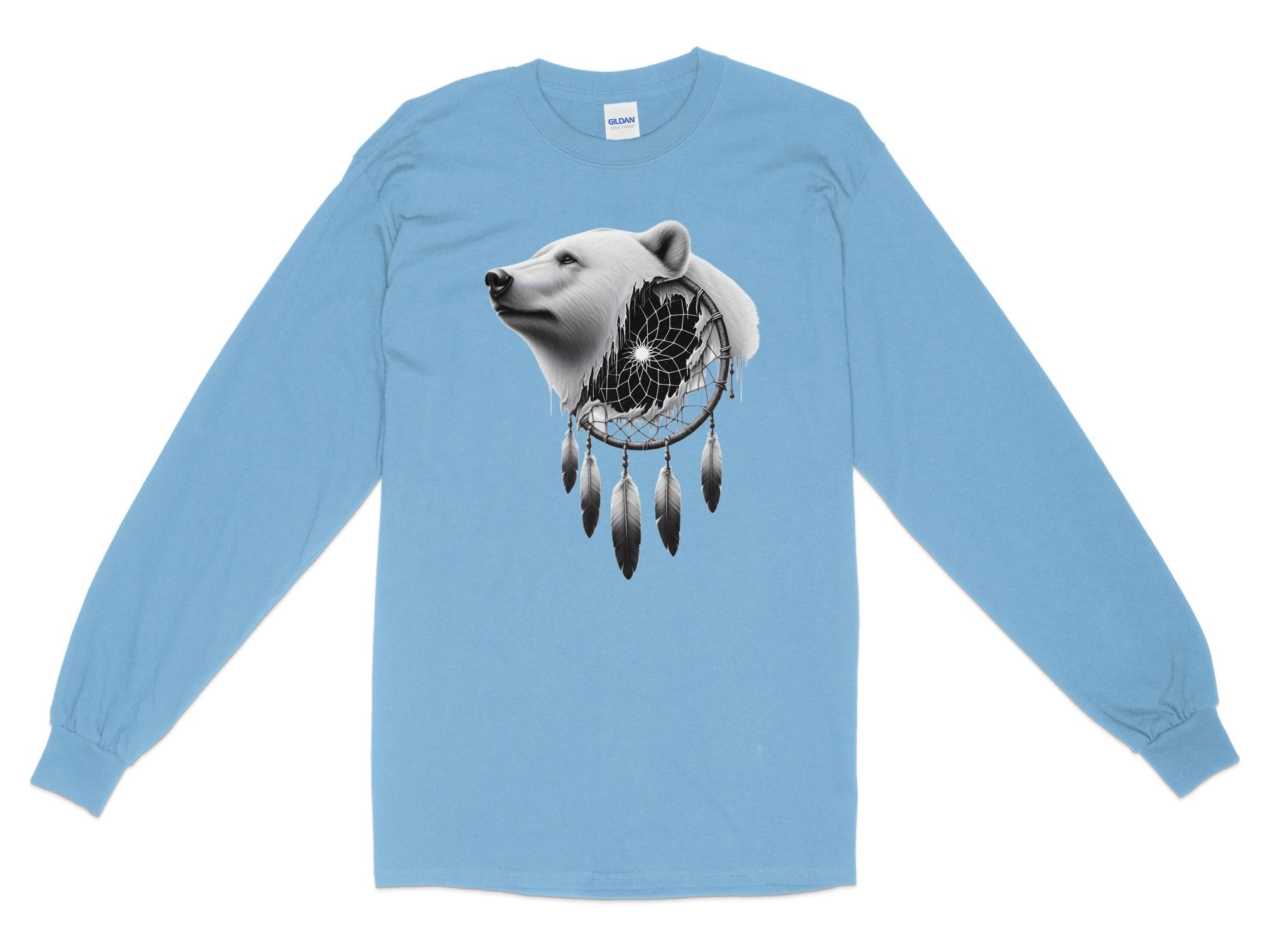 Dreamcatcher Bear - Coloured Gildan Long Sleeve Realistic Native American Talisman Unisex Mythology Tee Graphic Design