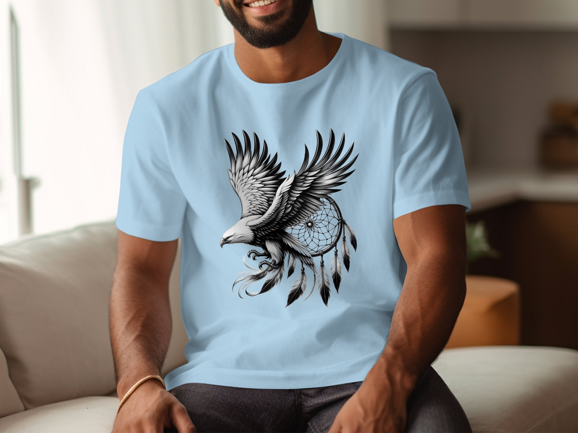 Dreamcatcher Eagle - Coloured Gildan T-Shirt Realistic Native American Talisman Unisex Mythology Tee Graphic Design