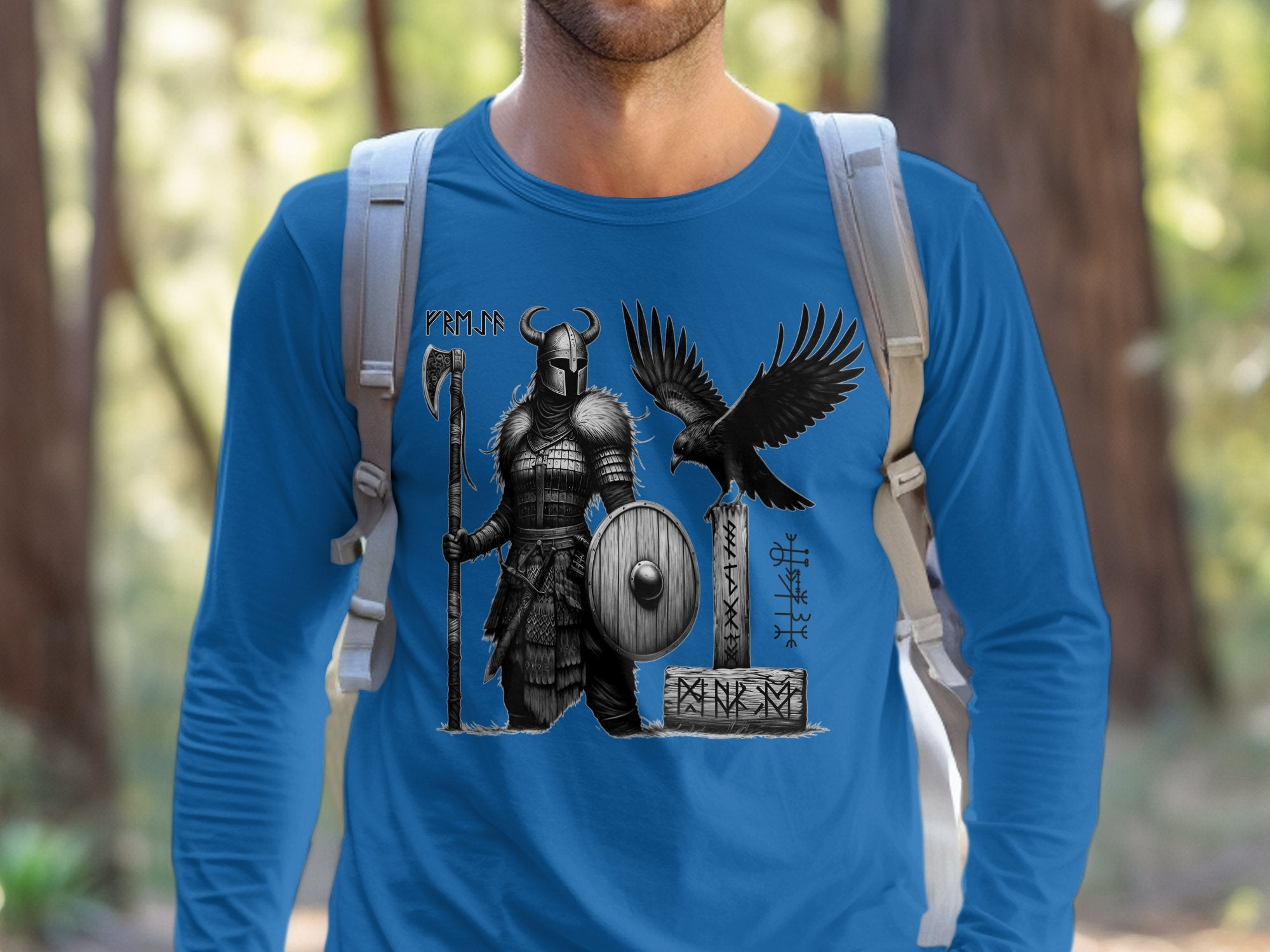 Viking Shield Maiden - Coloured Gildan Long Sleeve Realistic Norse Talisman Men Women Unisex Valhalla Tee Graphic Design