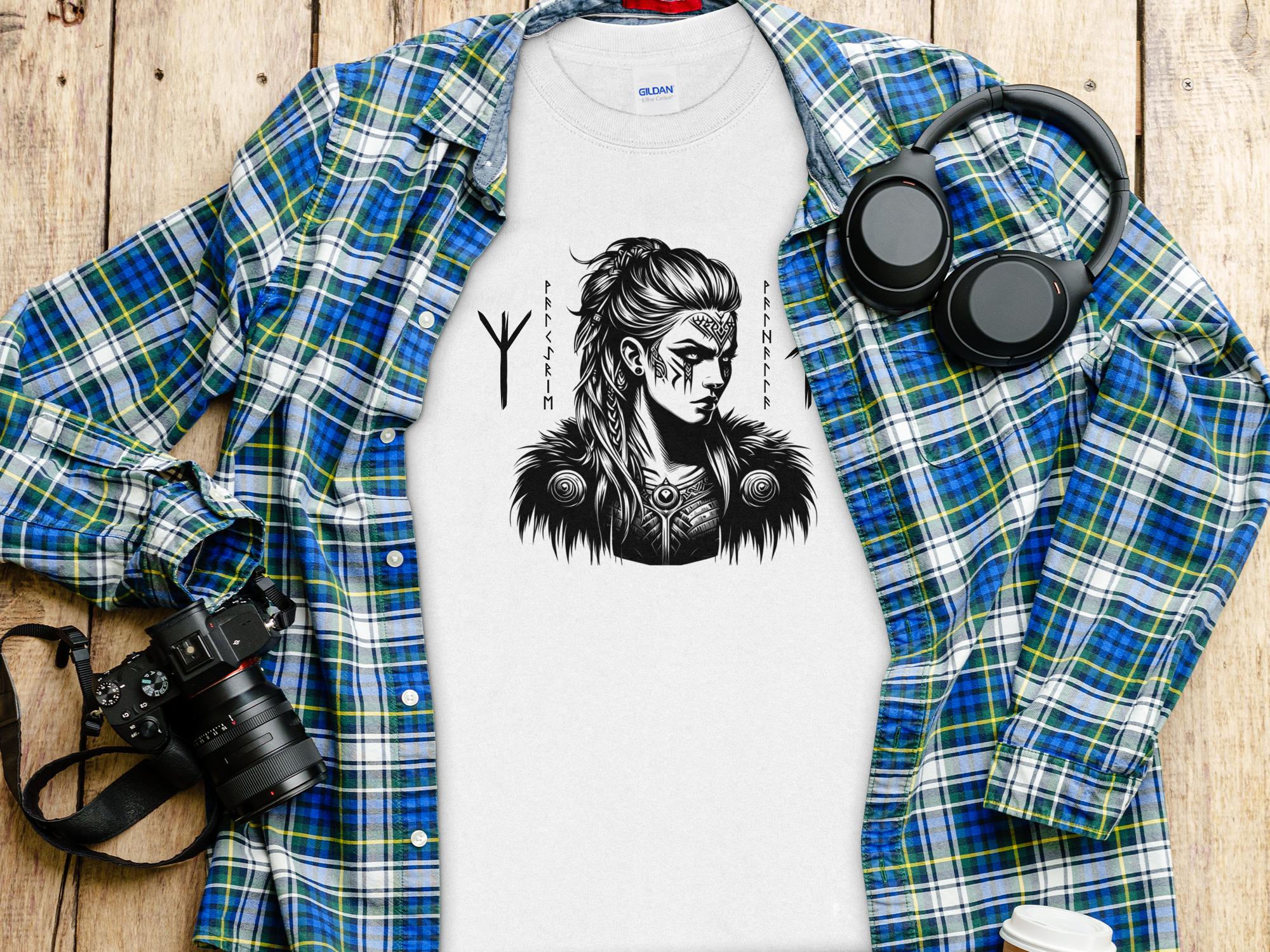 Viking Shield Maiden - Coloured Gildan Long Sleeve Realistic Norse Talisman Men Women Unisex Valhalla Tee Graphic Design