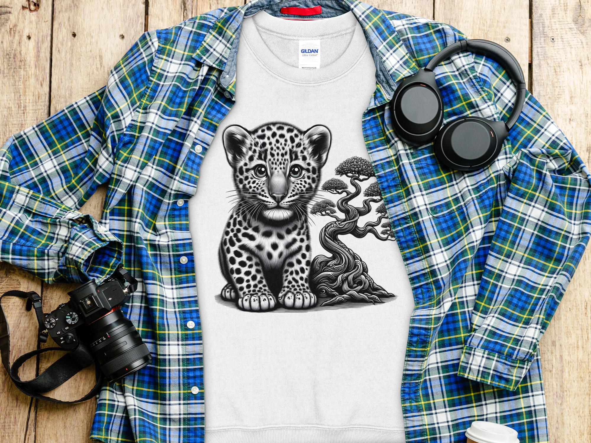 Leopard Bonsai - Coloured Gildan Sweatshirt Realistic Animal Talisman Unisex Cute Tee Graphic Design