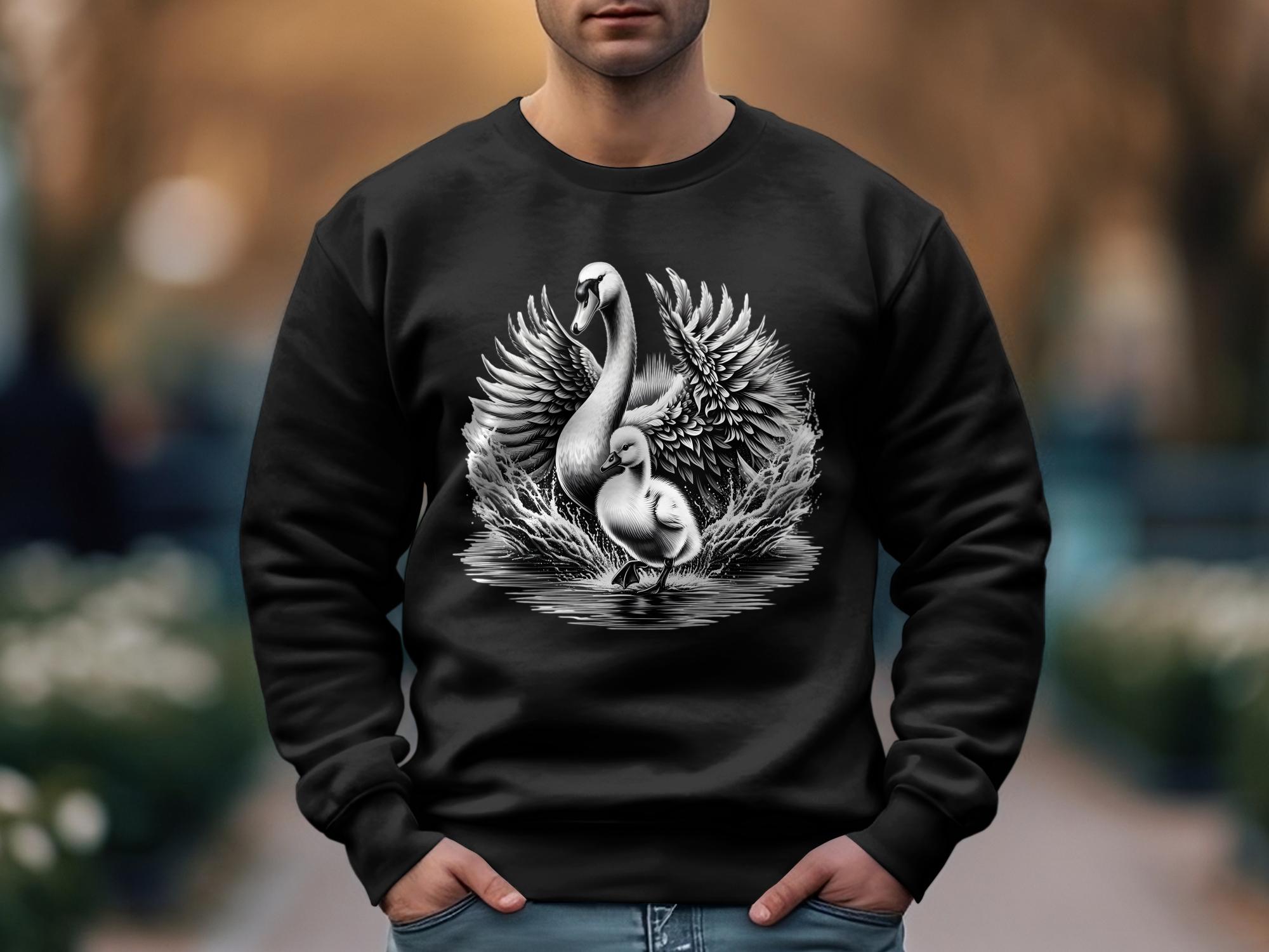 Swan & Cygnet- Black White Gildan Sweatshirt Realistic Family Talisman Unisex Tee Graphic Design