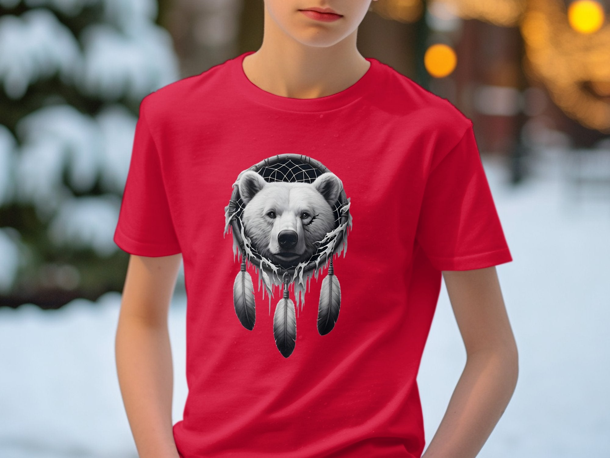 Dreamcatcher Bear - Coloured Gildan Kids T Shirt Realistic Native American Talisman Unisex Mythology Tee Graphic Design