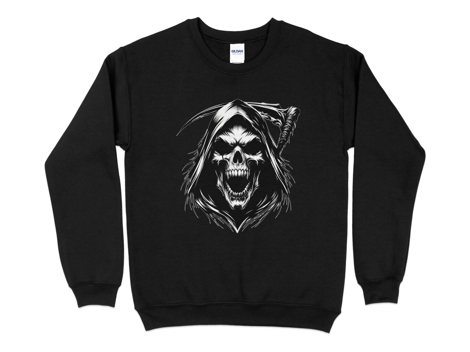 Grim Reaper - Black White Gildan Sweatshirt Commemorative Talisman Unisex Tee Graphic Design