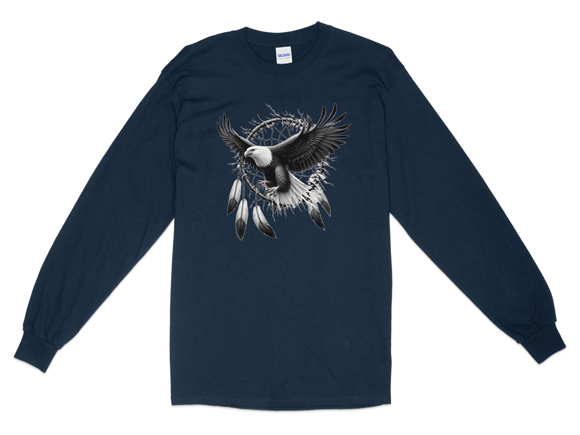 Dreamcatcher Eagle - Coloured Gildan Long Sleeve Realistic Native American Talisman Unisex Mythology Tee Graphic Design