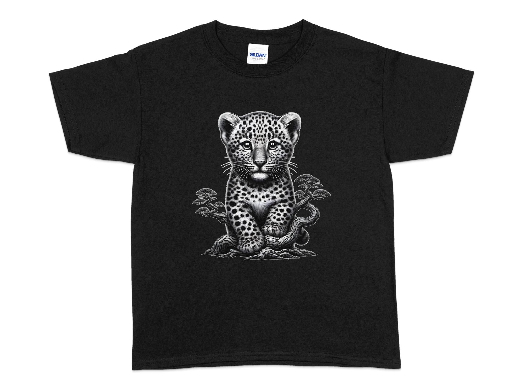 Leopard Bonsai - Coloured Gildan Kids T-Shirt Realistic Animal Talisman Unisex Cute Tee Graphic Design