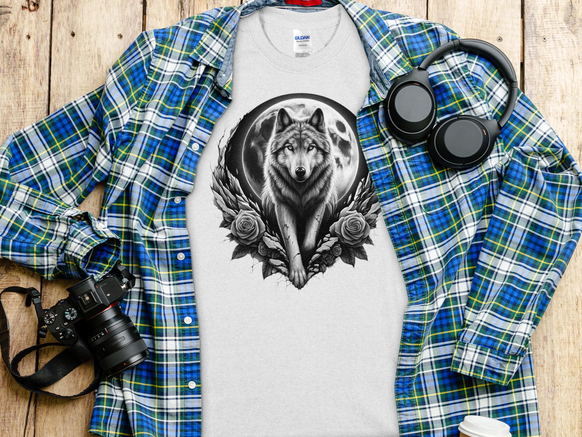 Moon Wolf - Coloured Gildan T-Shirt Realistic Animal Talisman Unisex Mythology Tee Graphic Design