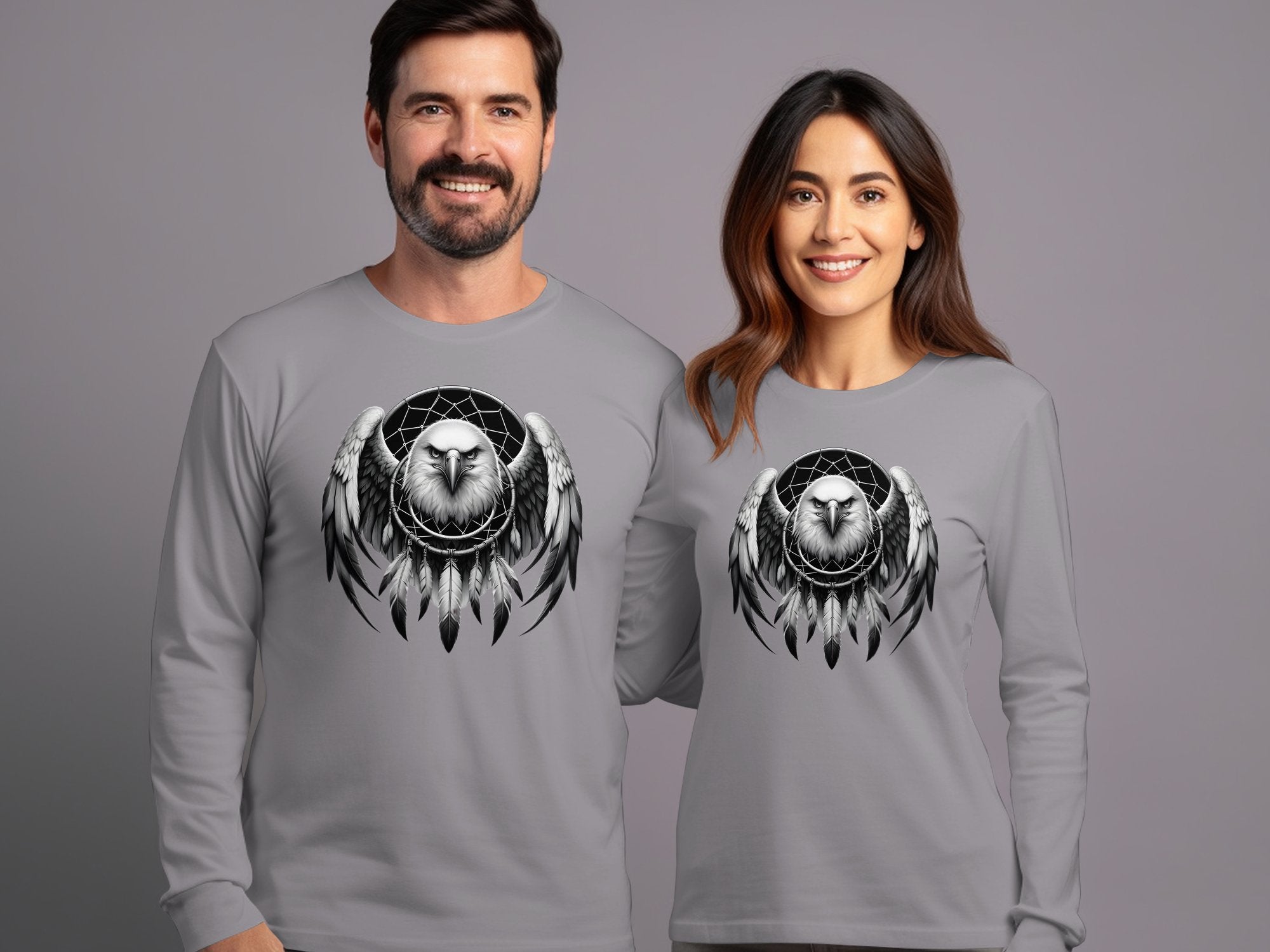 Dreamcatcher Eagle - Coloured Gildan Long Sleeve Realistic Native American Talisman Unisex Mythology Tee Graphic Design