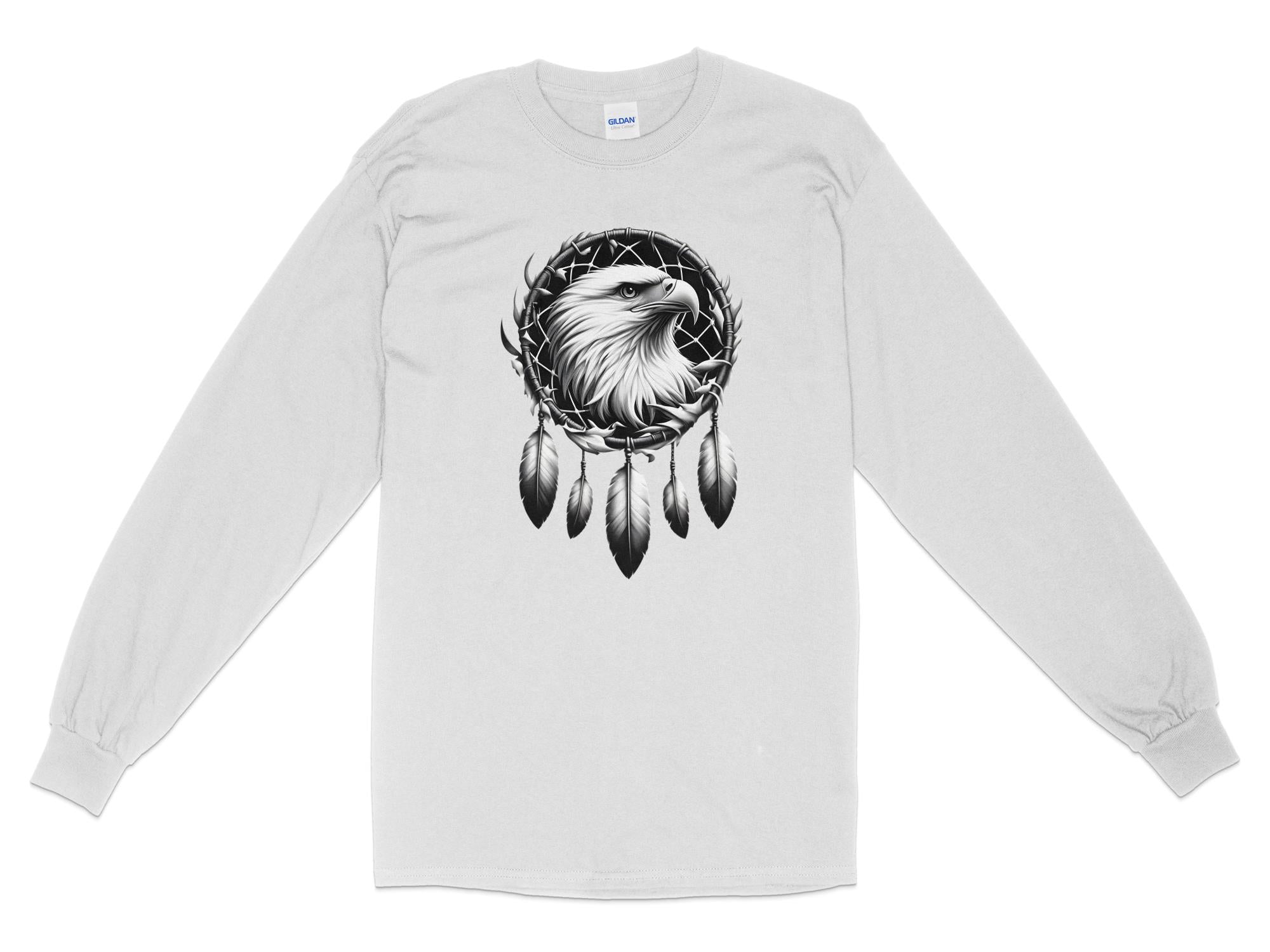 Dreamcatcher Eagle - Coloured Gildan Long Sleeve Realistic Native American Talisman Unisex Mythology Tee Graphic Design