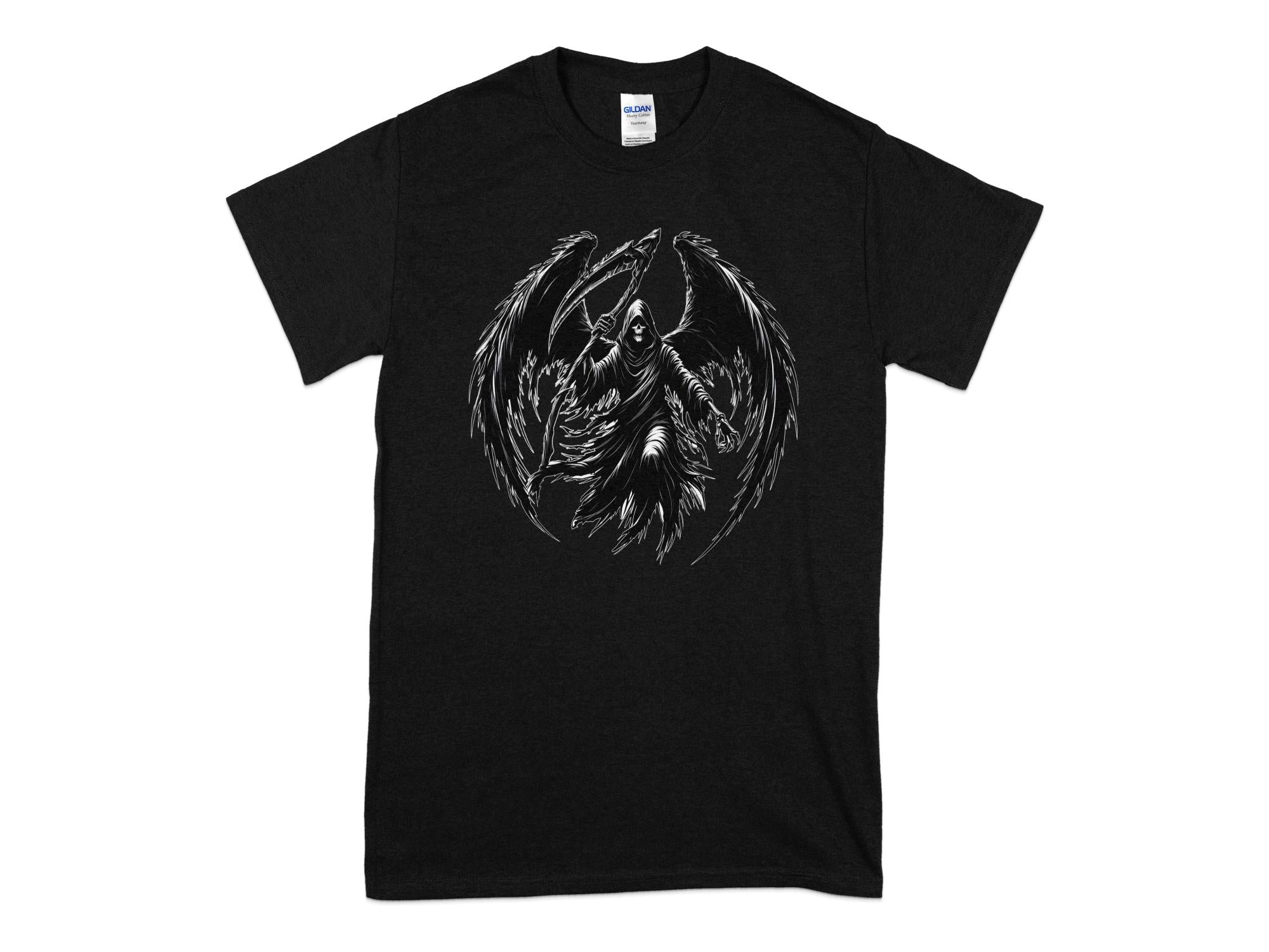 Grim Reaper - Black White Gildan T-Shirt Commemorative Talisman Unisex Tee Graphic Design