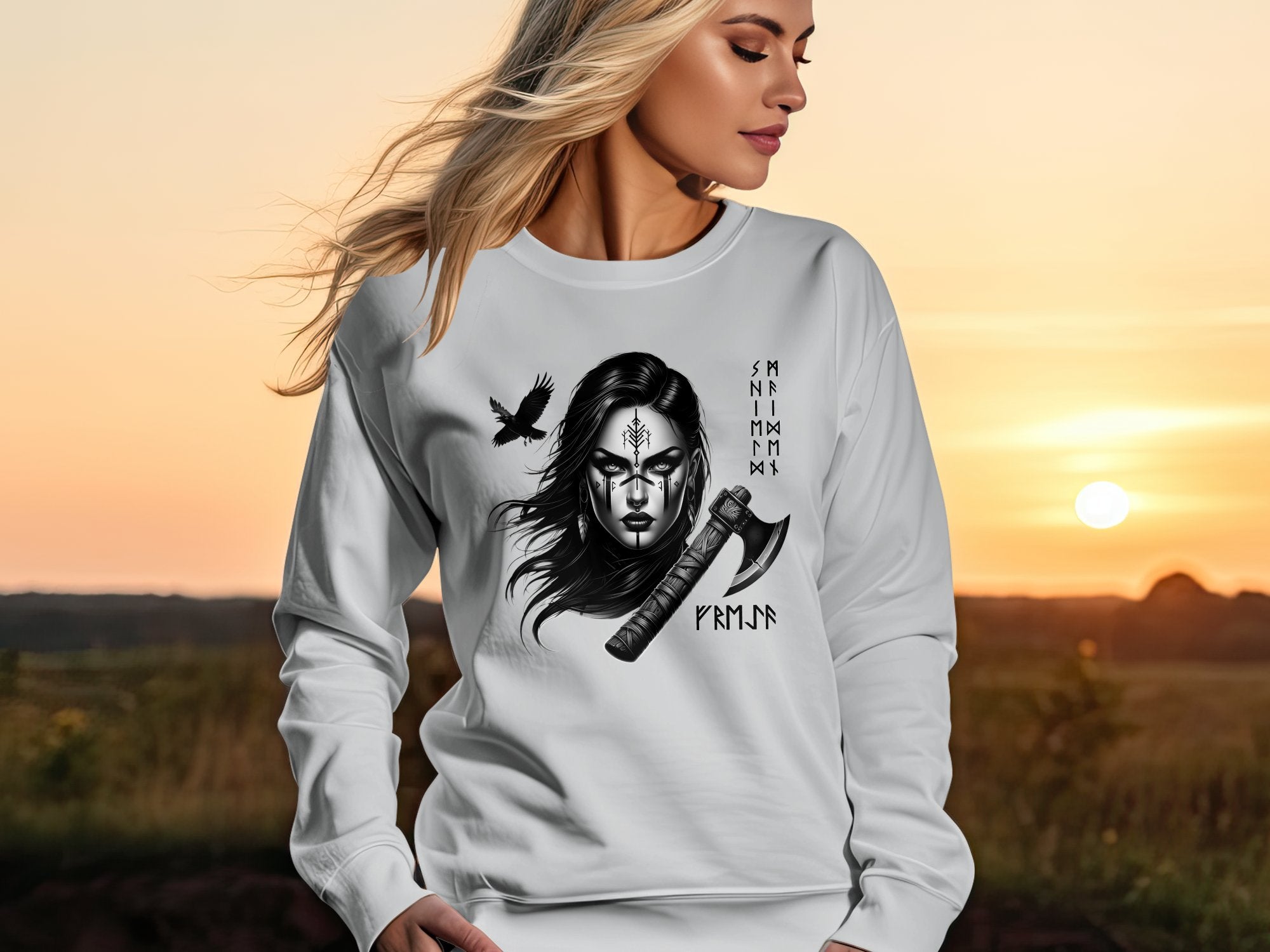 Viking Shield Maiden - Coloured Gildan Sweatshirt Realistic Norse Talisman Men Women Unisex Valhalla Tee Graphic Design