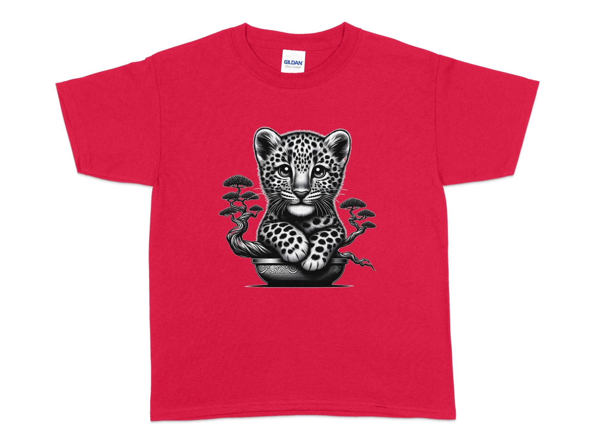 Leopard Bonsai - Coloured Gildan Kids T-Shirt Realistic Animal Talisman Unisex Cute Tee Graphic Design