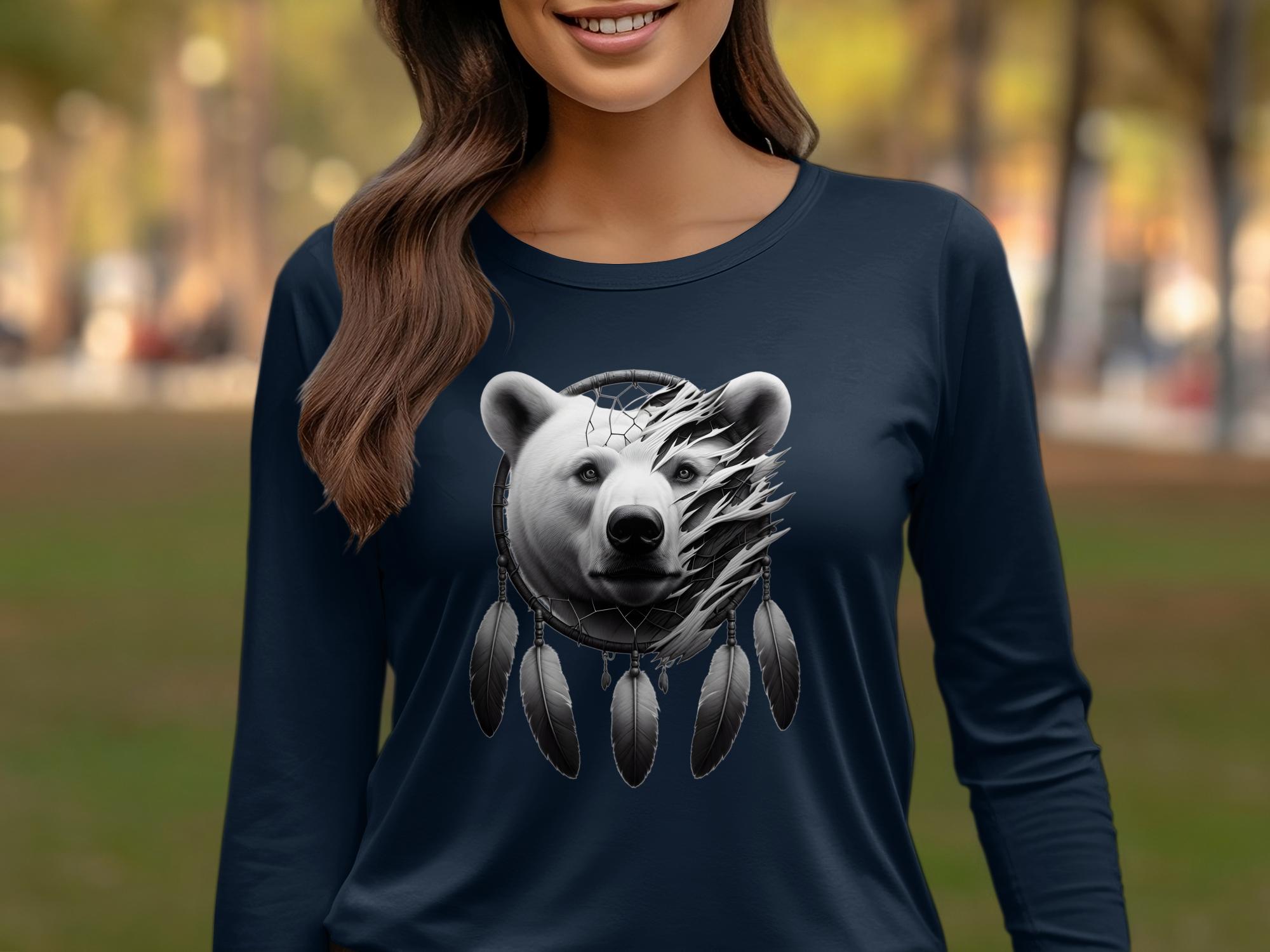 Dreamcatcher Bear - Coloured Gildan Long Sleeve Realistic Native American Talisman Unisex Mythology Tee Graphic Design