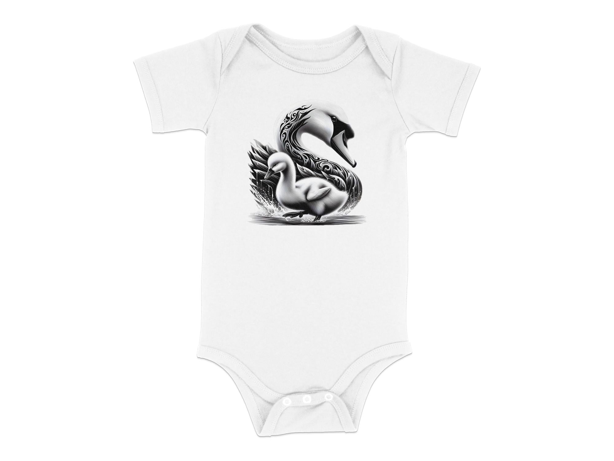 Swan & Cygnet- Black White Toddler Bodysuit Realistic Family Talisman Unisex Tee Graphic Design