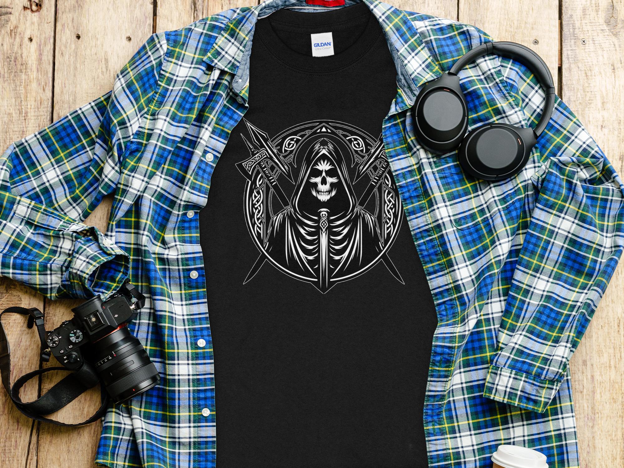 Grim Reaper - Black White Gildan Long Sleeve Commemorative Talisman Unisex Tee Graphic Design