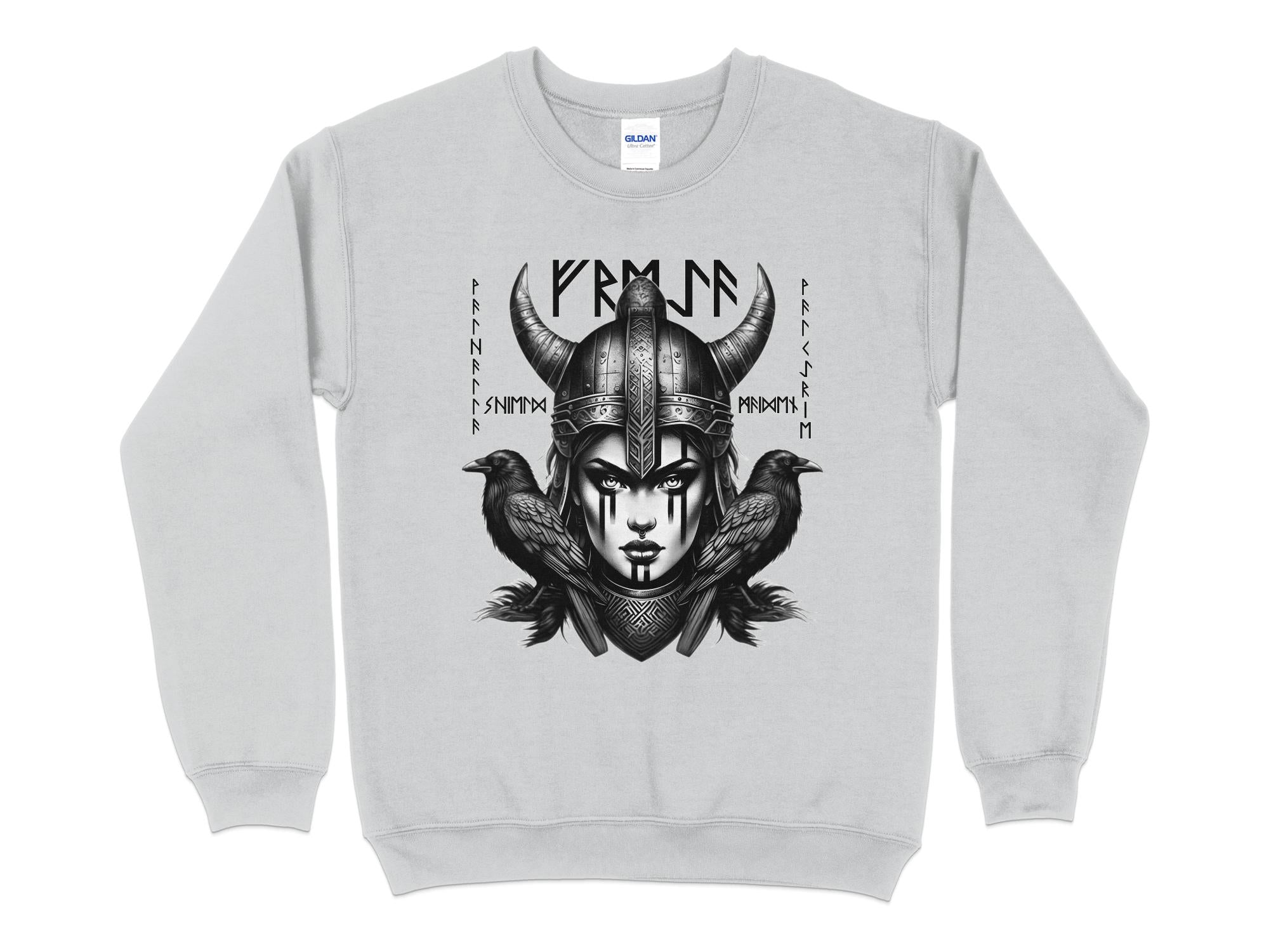 Viking Shield Maiden - Coloured Gildan Sweatshirt Realistic Norse Talisman Men Women Unisex Valhalla Tee Graphic Design