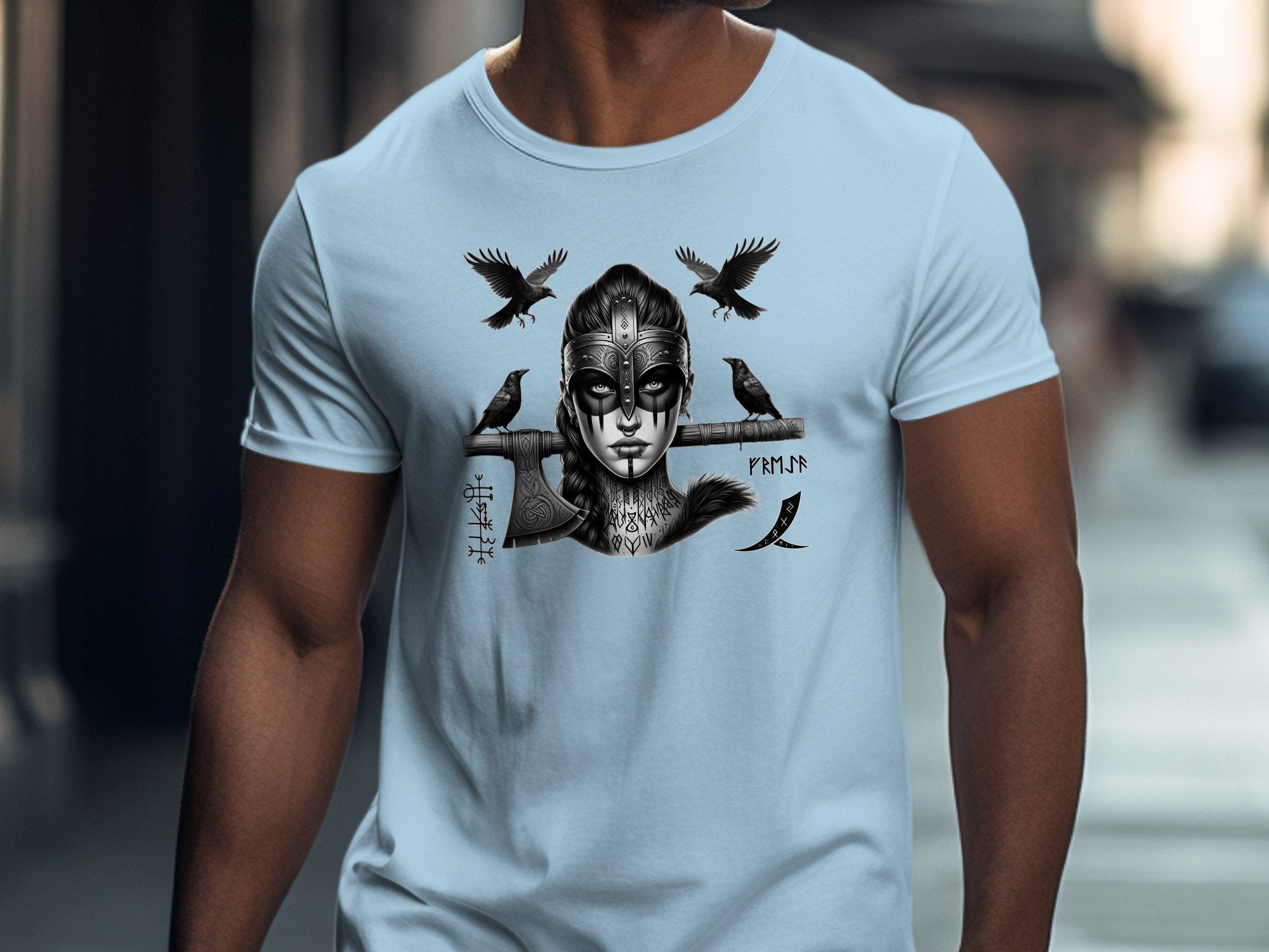 Viking Shield Maiden - Coloured Gildan T Shirt Realistic Norse Talisman Men Women Unisex Valhalla Tee Graphic Design