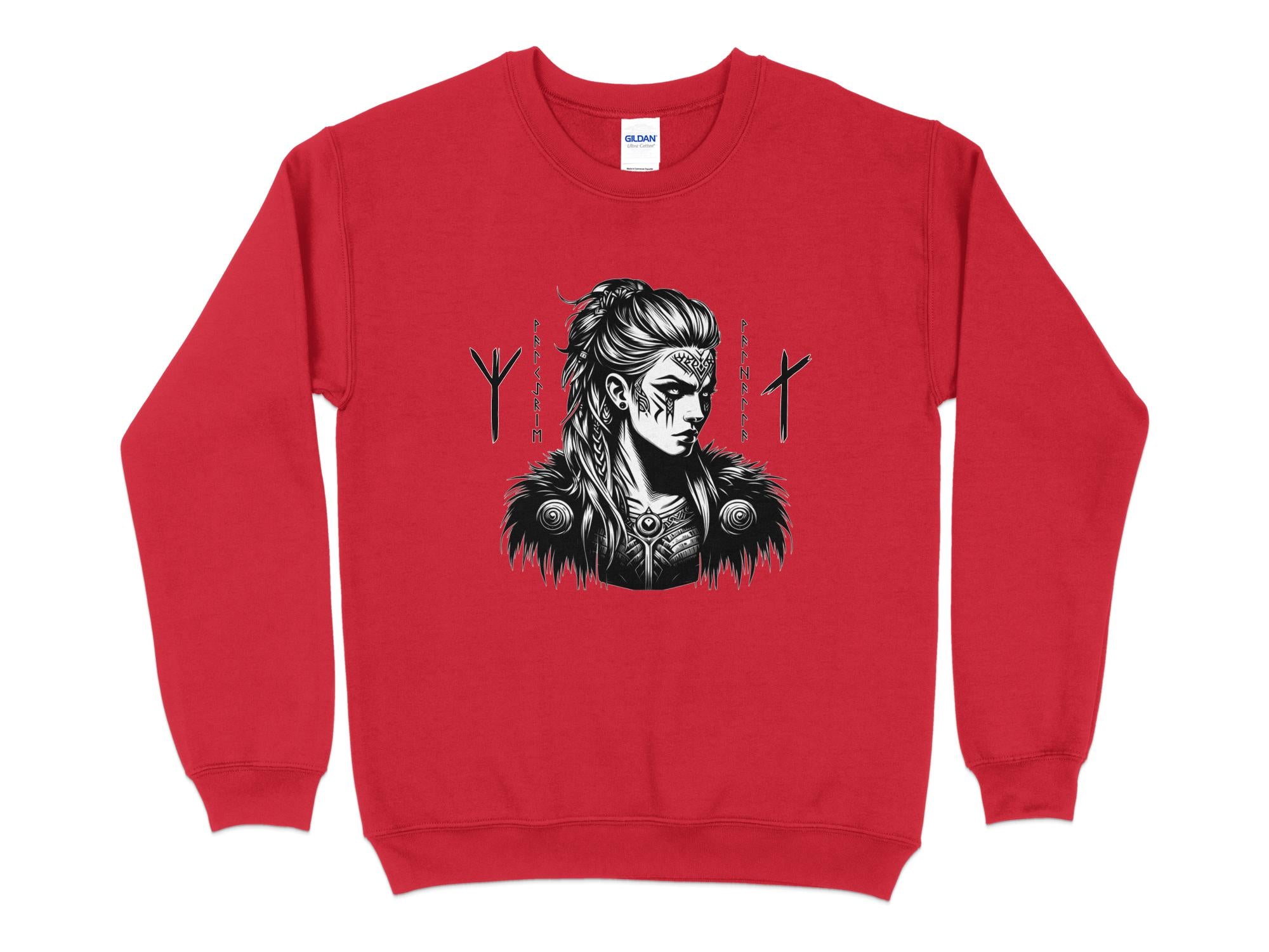 Viking Shield Maiden - Coloured Gildan Sweatshirt Realistic Norse Talisman Men Women Unisex Valhalla Tee Graphic Design