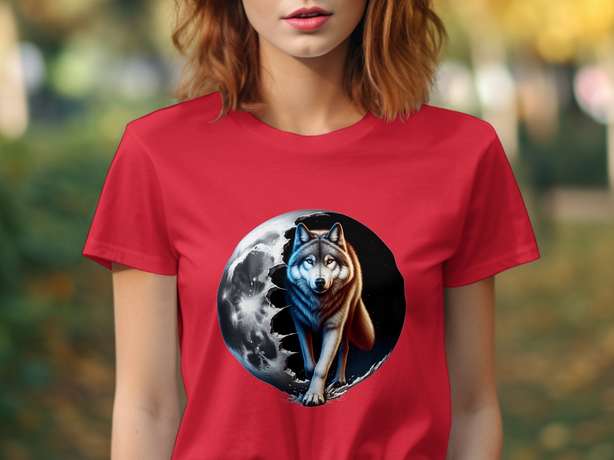 Moon Wolf - T-Shirt Realistic Full Colour Animal Talisman Unisex Mythology Tee Gildan Graphic Design