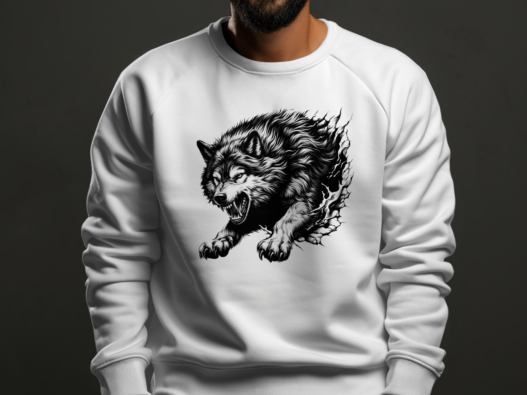 Wolf Tribal - Black White Gildan Sweatshirt Realistic Animal Talisman Unisex Tee Graphic Design