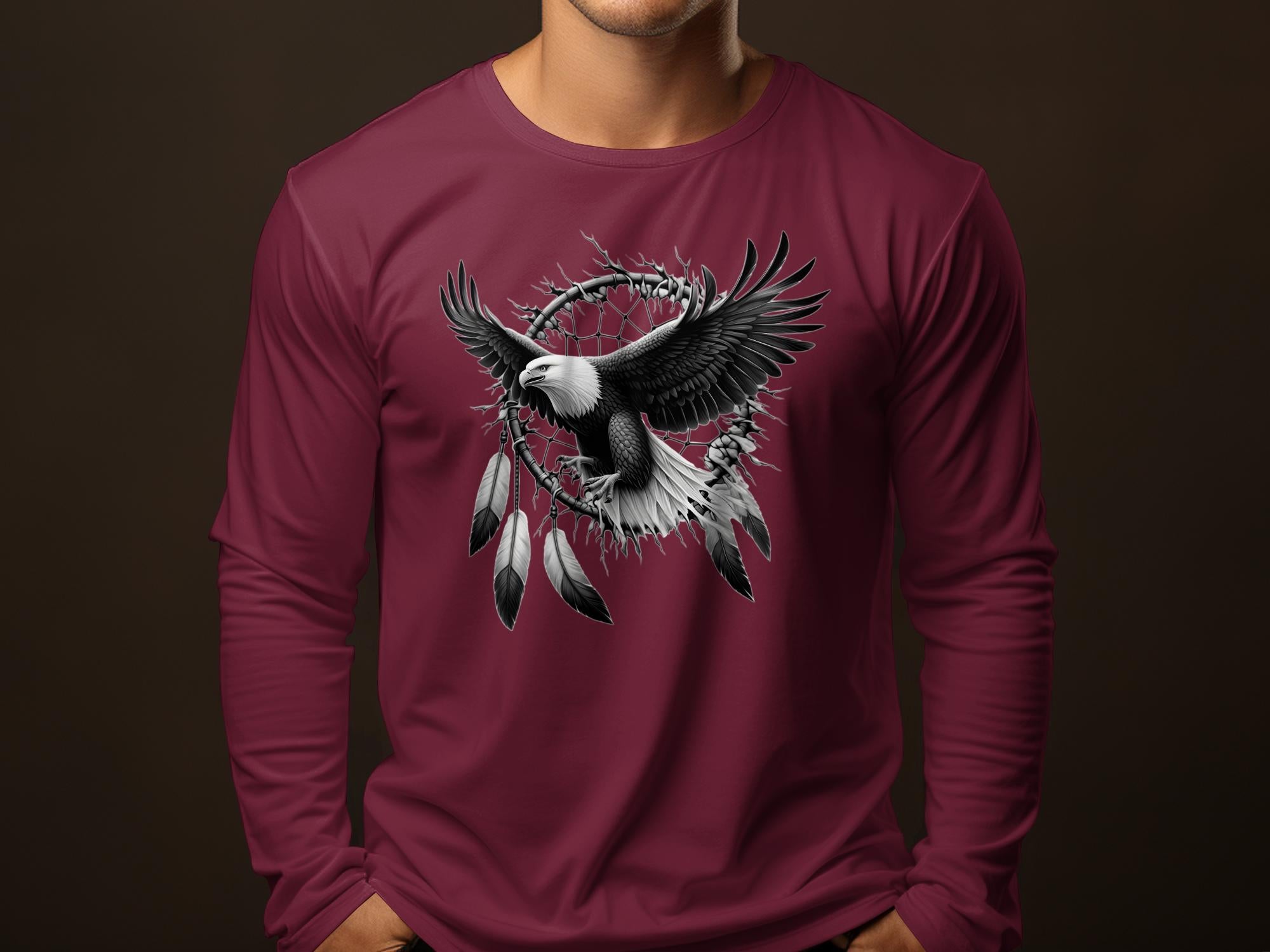 Dreamcatcher Eagle - Coloured Gildan Long Sleeve Realistic Native American Talisman Unisex Mythology Tee Graphic Design