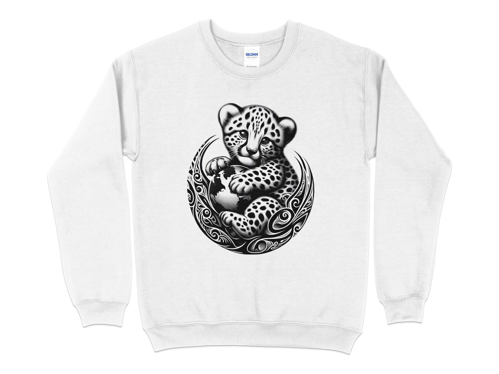 Cheetah World - Coloured Gildan Sweatshirt Realistic Animal Talisman Unisex Cute Tee Graphic Design