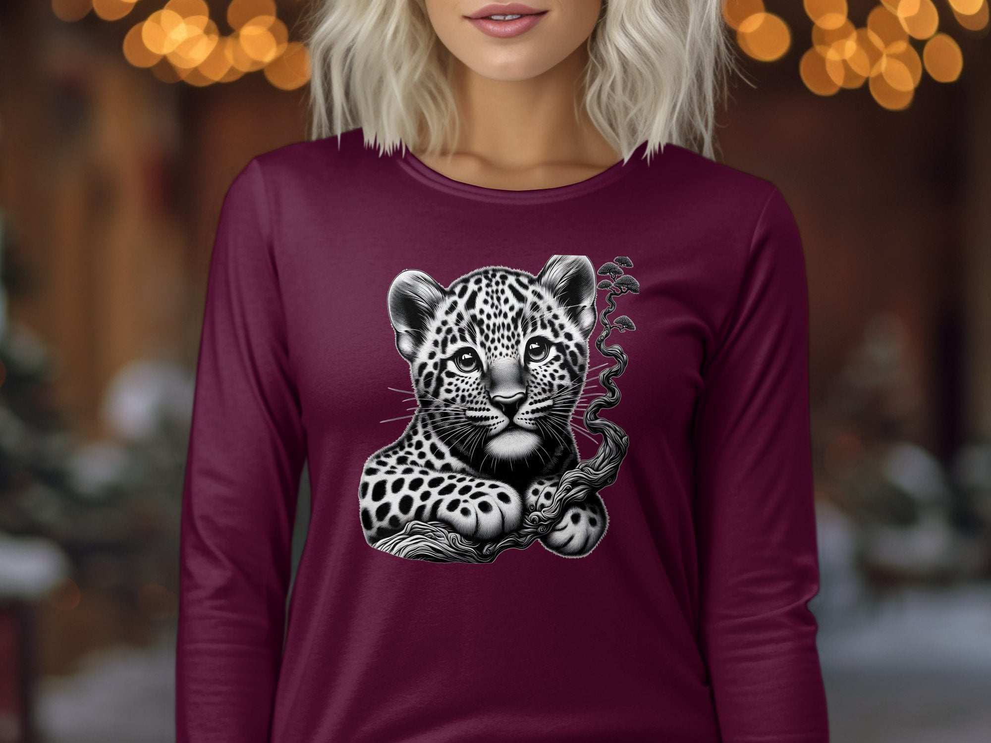 Leopard Bonsai - Coloured Gildan Long Sleeve Realistic Animal Talisman Unisex Cute Tee Graphic Design