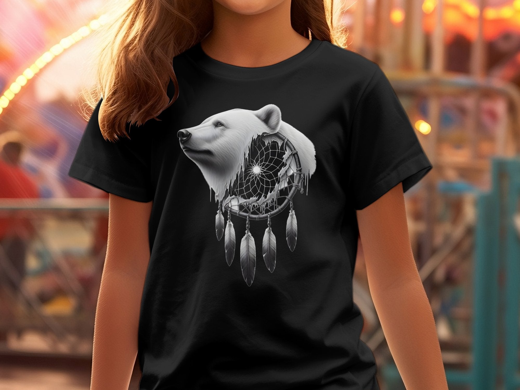 Dreamcatcher Bear - Coloured Gildan Kids T Shirt Realistic Native American Talisman Unisex Mythology Tee Graphic Design