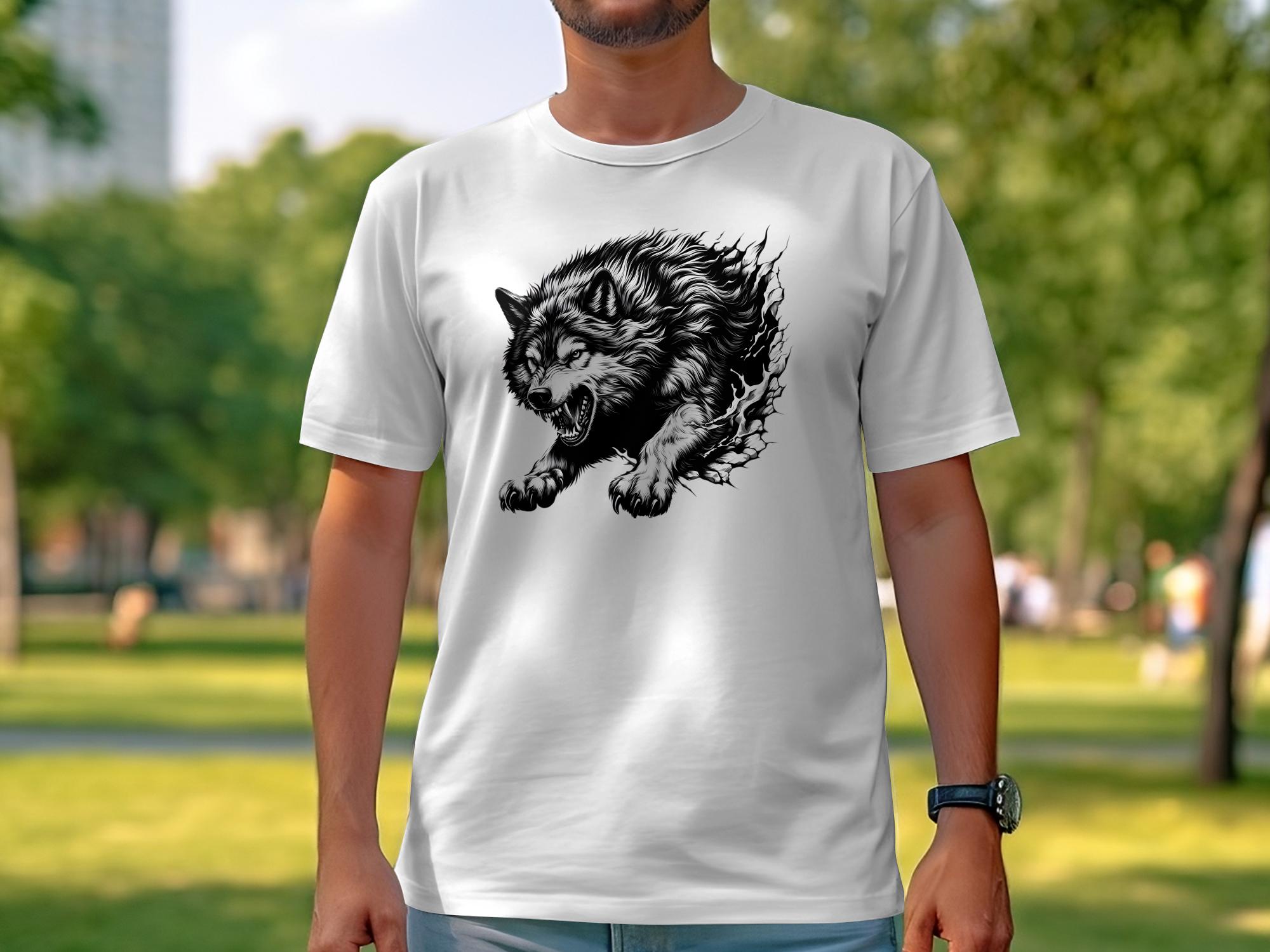 Wolf Tribal - Black White Gildan T-Shirt Realistic Animal Talisman Unisex Tee Graphic Design