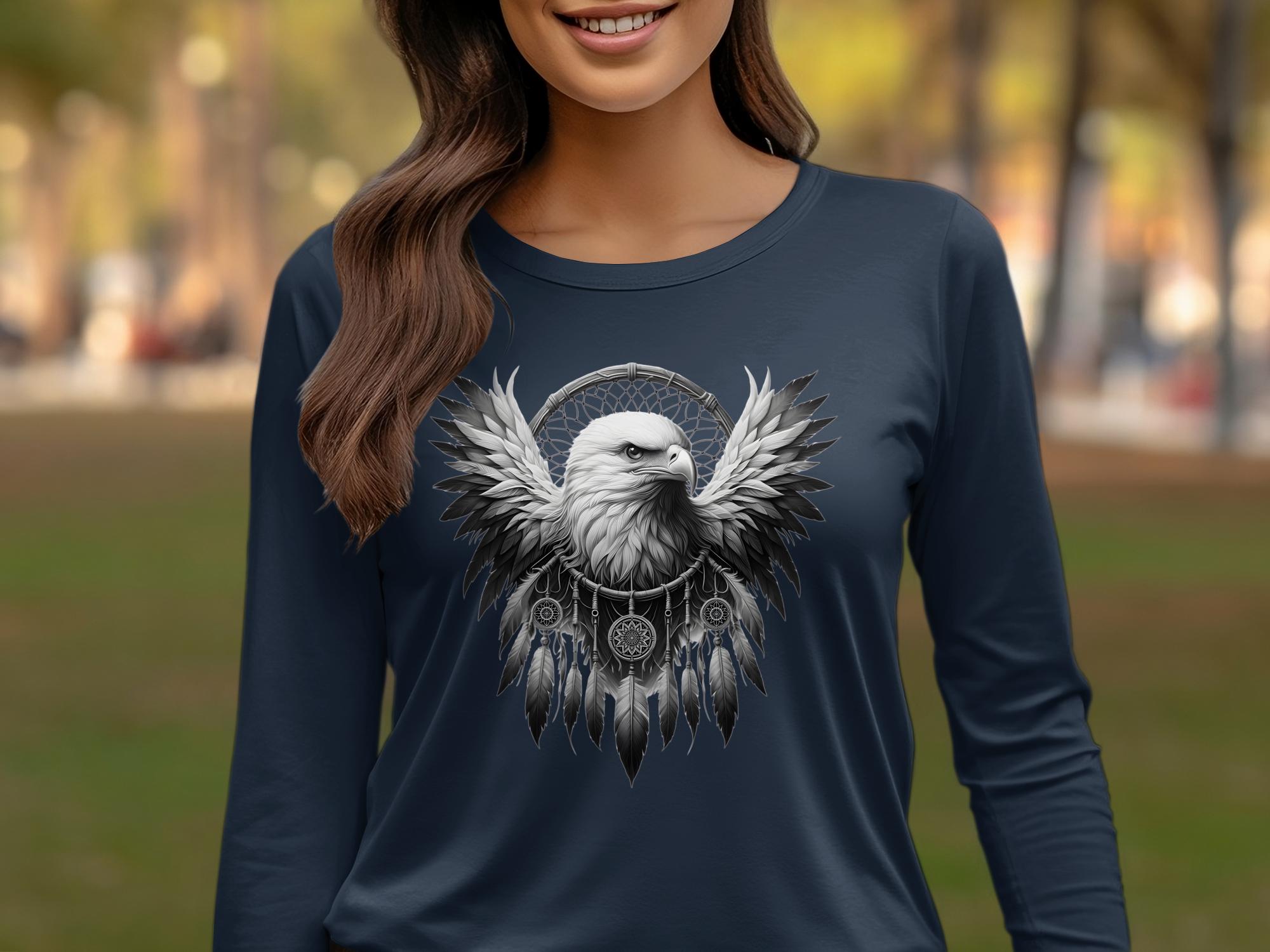 Dreamcatcher Eagle - Coloured Gildan Long Sleeve Realistic Native American Talisman Unisex Mythology Tee Graphic Design