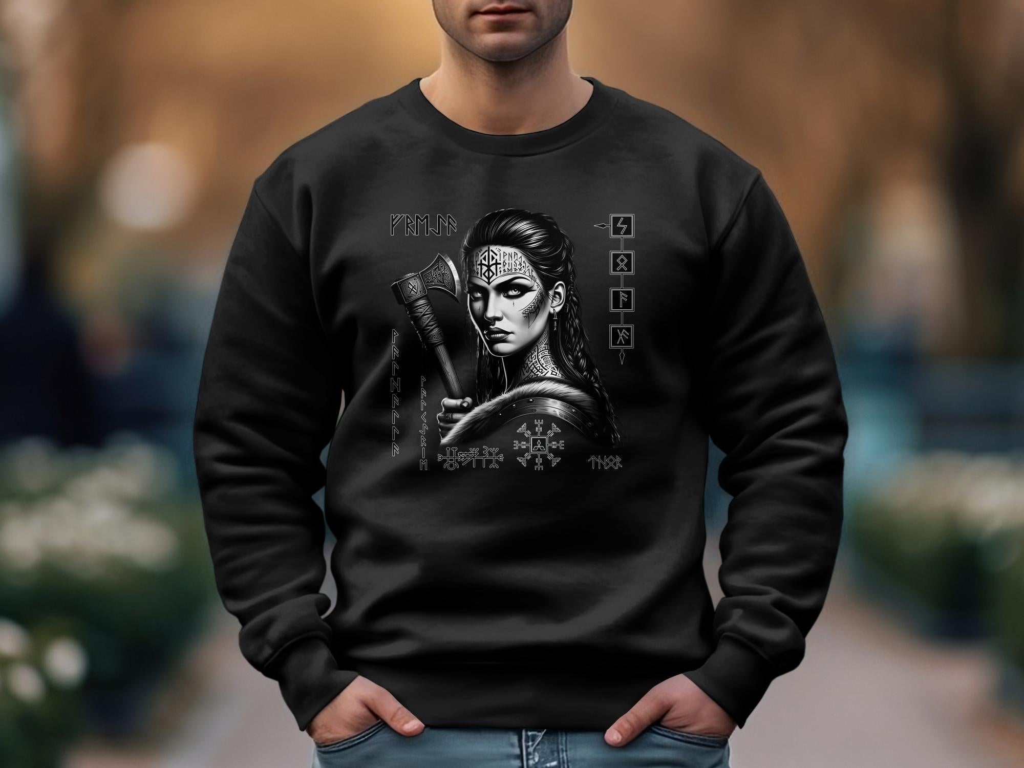 Viking Shield Maiden - Coloured Gildan Sweatshirt Realistic Norse Talisman Men Women Unisex Valhalla Tee Graphic Design