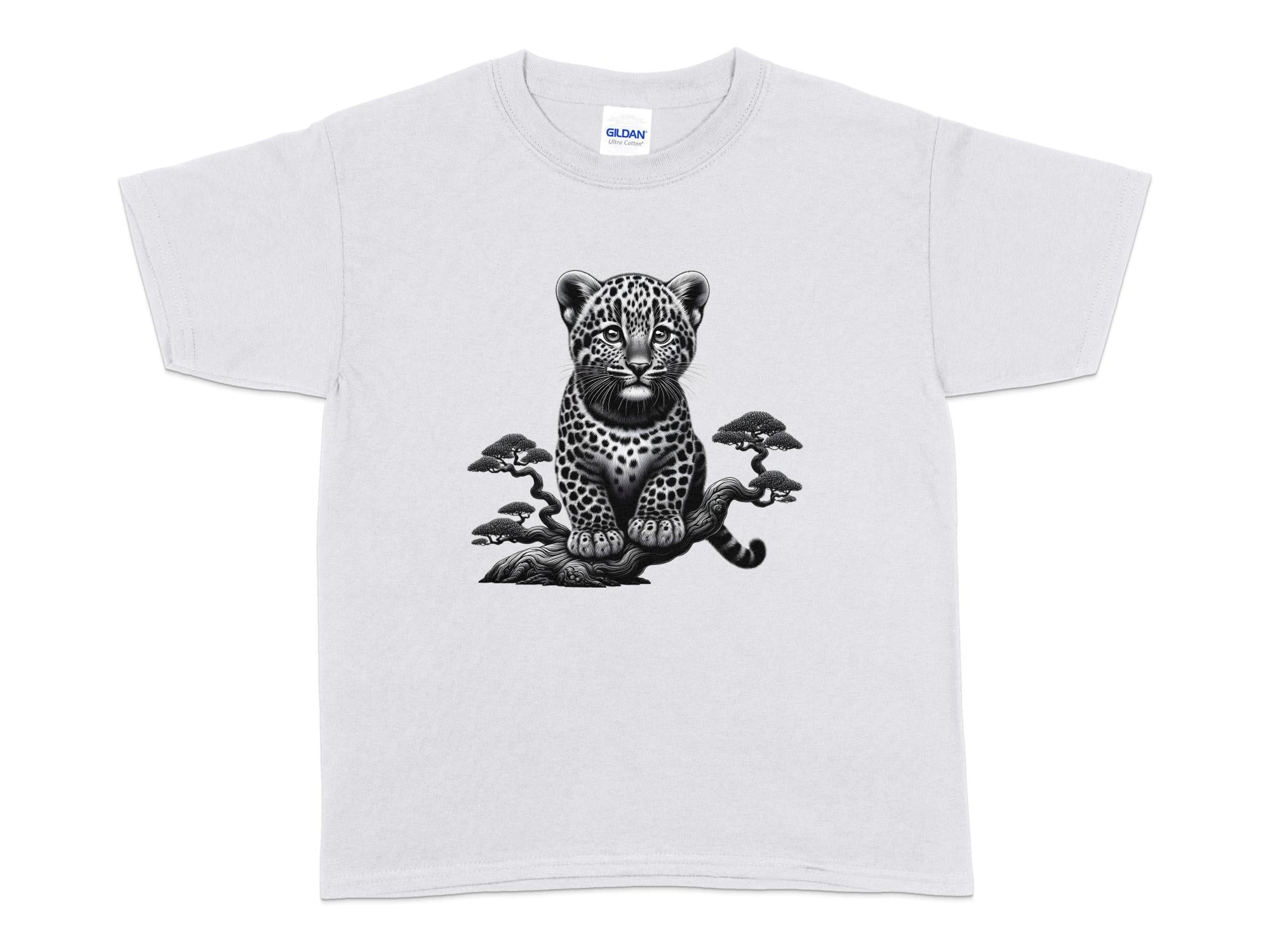 Leopard Bonsai - Coloured Gildan Kids T-Shirt Realistic Animal Talisman Unisex Cute Tee Graphic Design